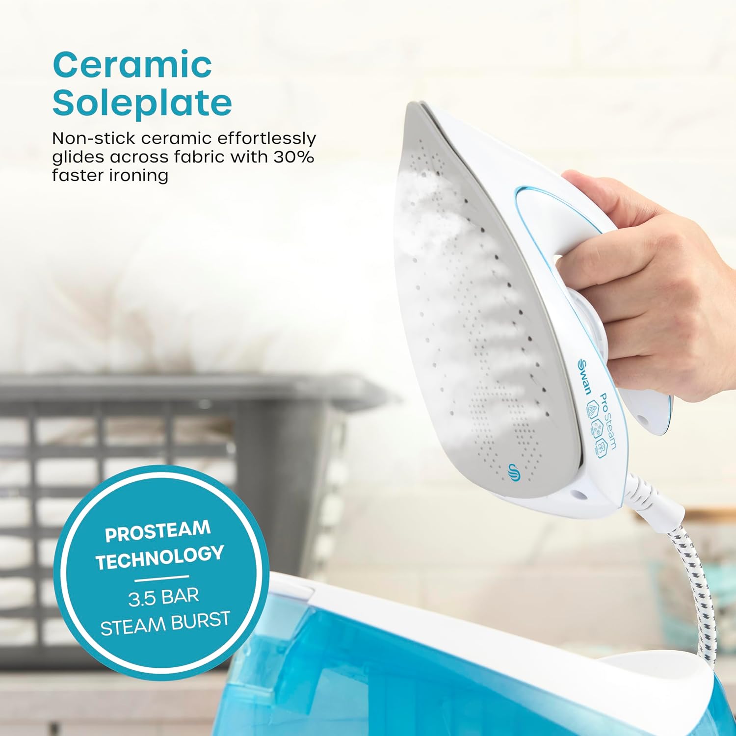 2400W Steam Generator Iron Ceramic Soleplate 900ml Tank Anti-Calc