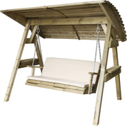 2 Seat Wooden Garden Swing Chair with Canopy Cushion