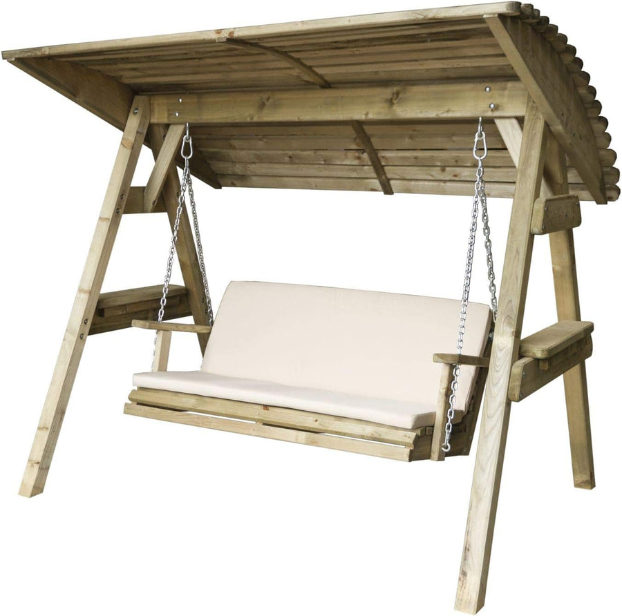 2 Seat Wooden Garden Swing Chair with Canopy Cushion