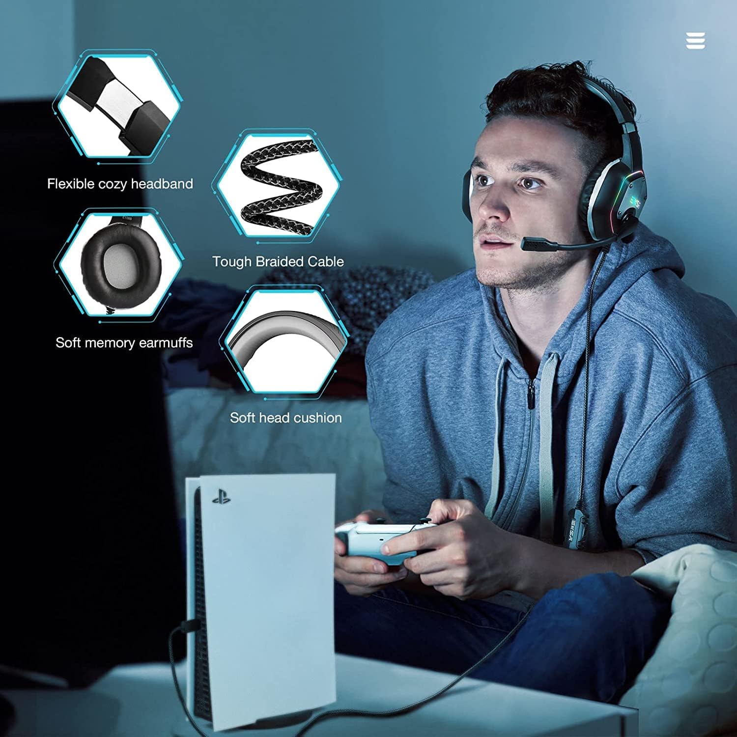 USB Gaming Headset 7.1 Surround Sound 50mm Drivers Mic RGB