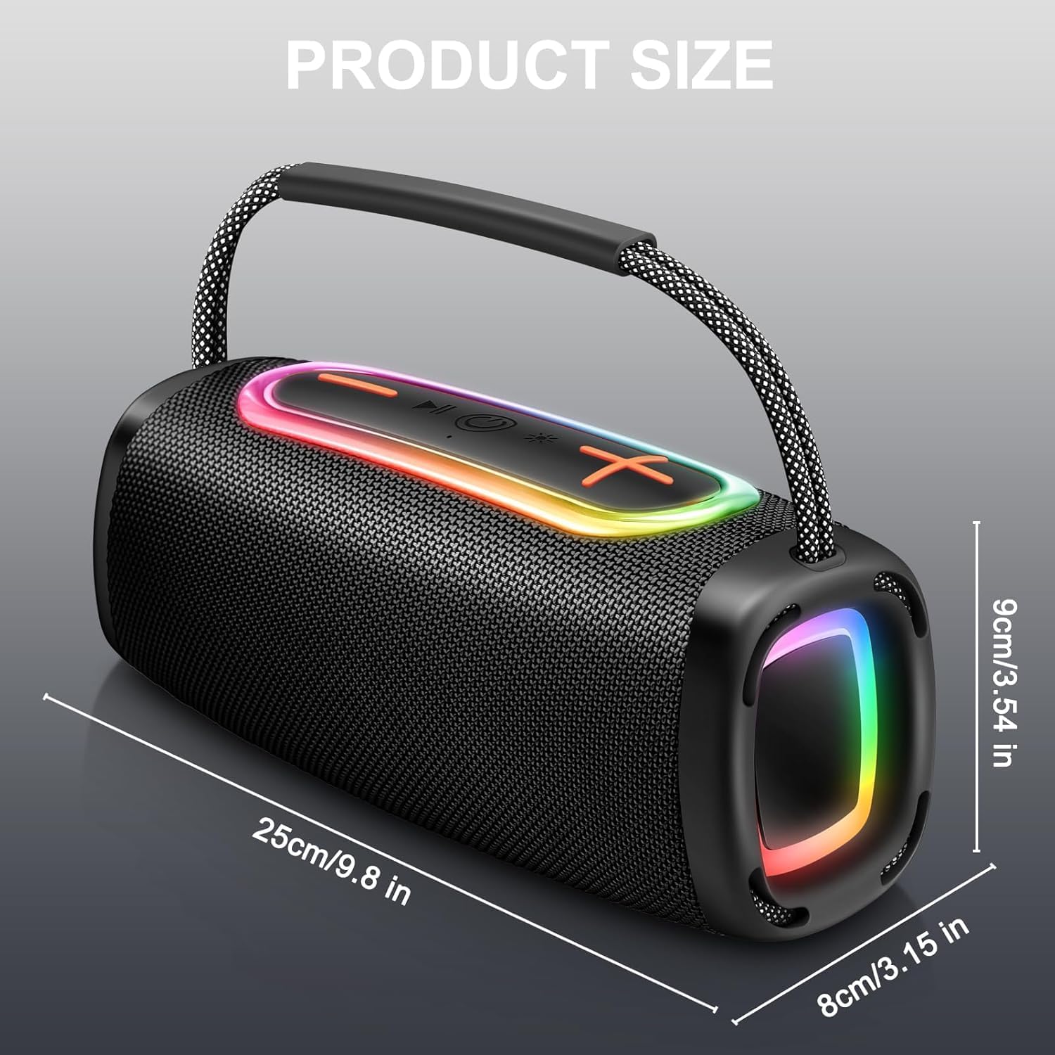 Portable Bluetooth Speaker 24W Bass LED Lights 36H Battery