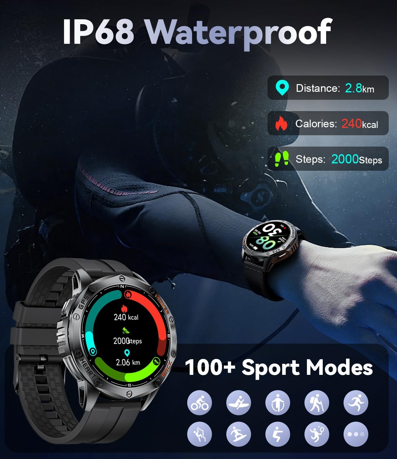 Mens GPS Smart Watch AMOLED Bluetooth Call Leather