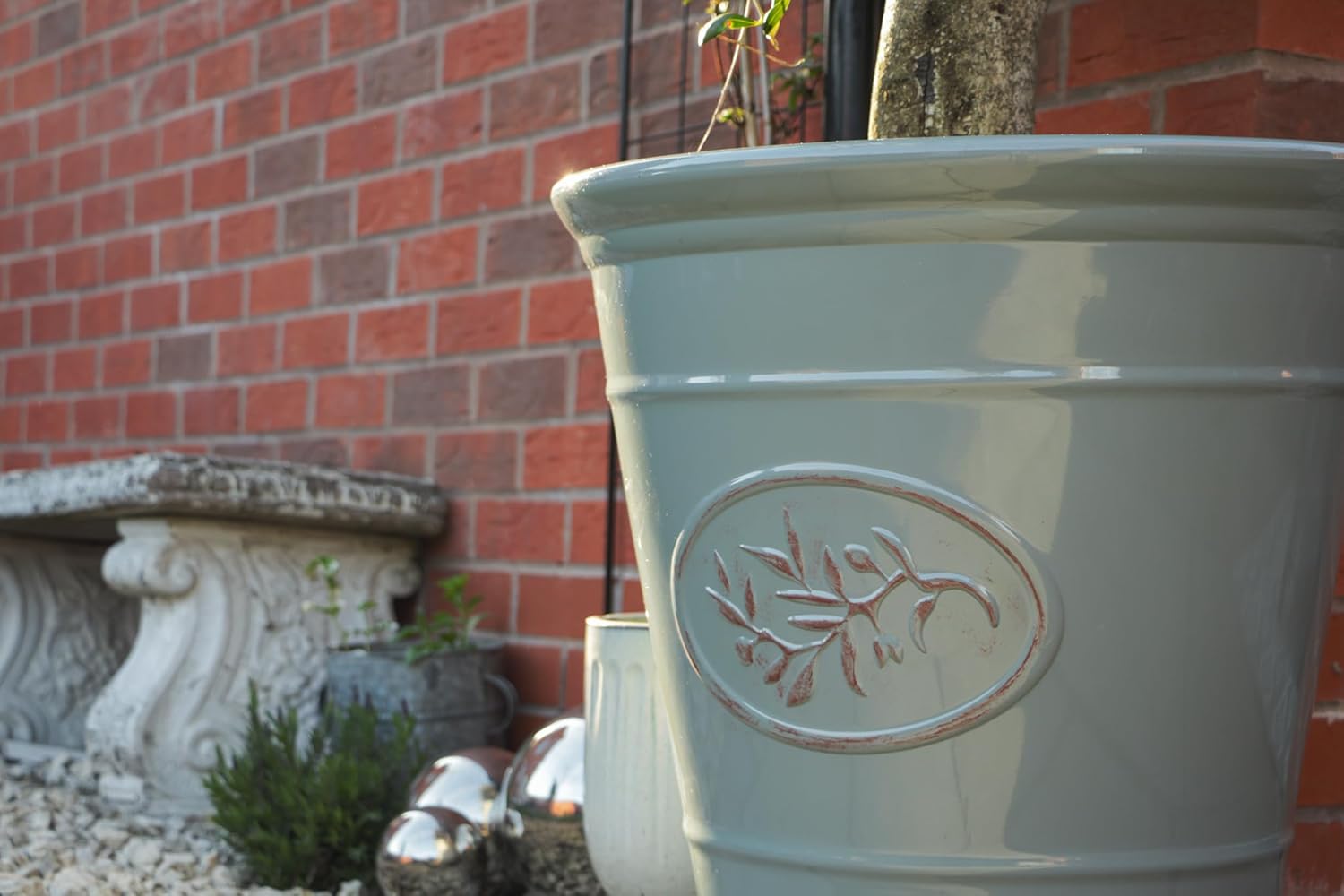 Set of 2 50cm Olive Planters Grey Round Garden Pots Frost Proof