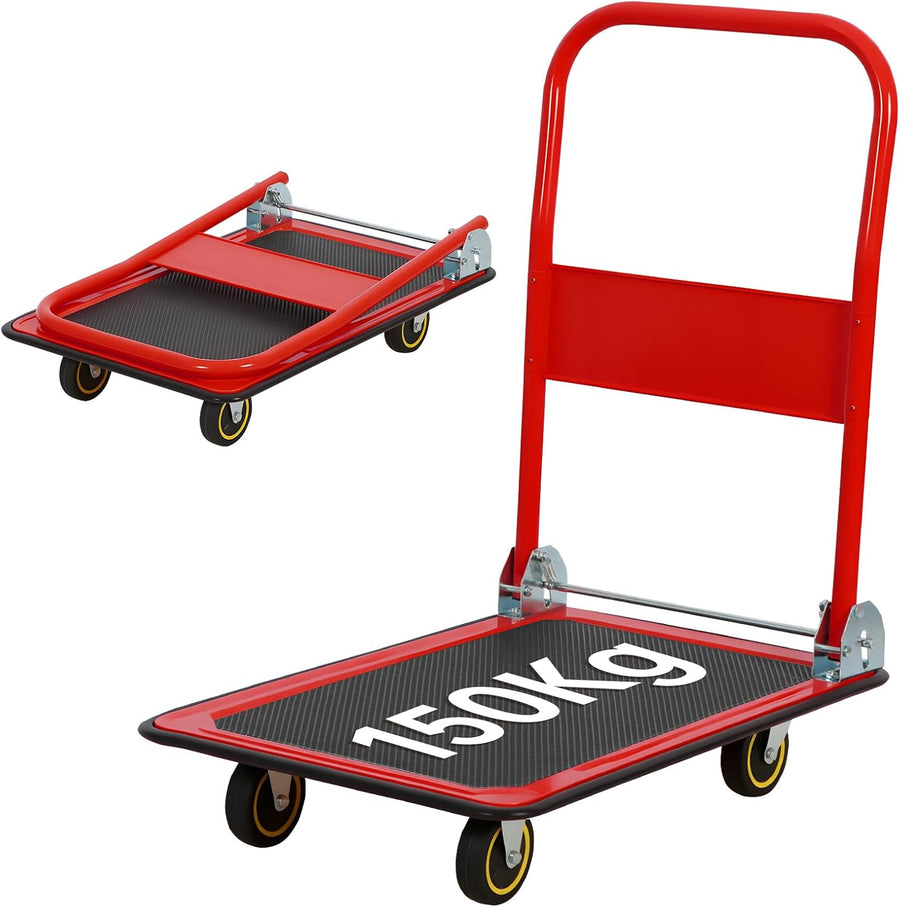 Heavy Duty Foldable Platform Trolley 150KG Push Hand Cart Red