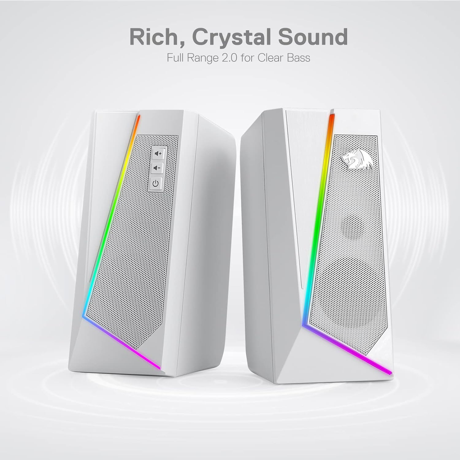 PC Speakers RGB Stereo USB Powered Desktop Audio White Bass