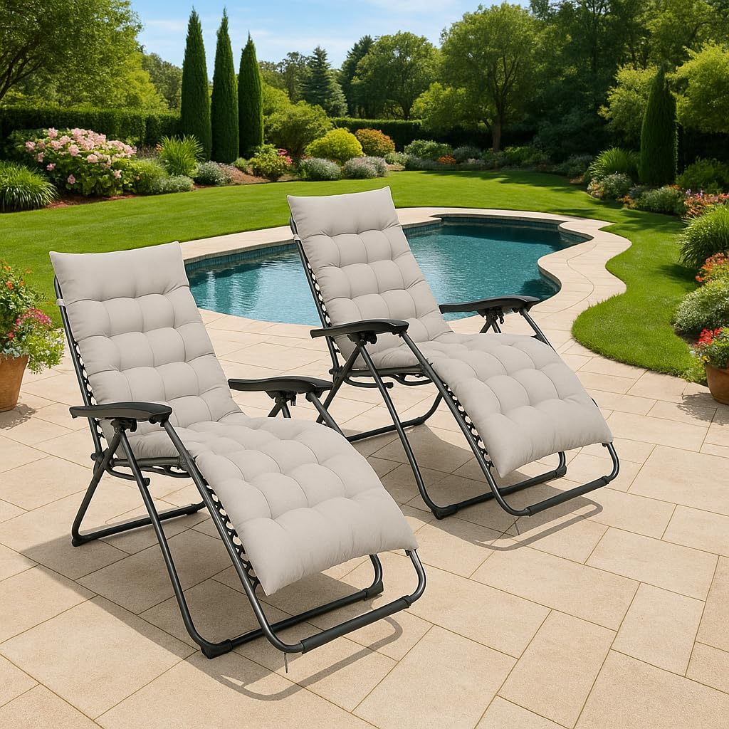 Set of 2 Zero Gravity Reclining Chairs with Cushions Black