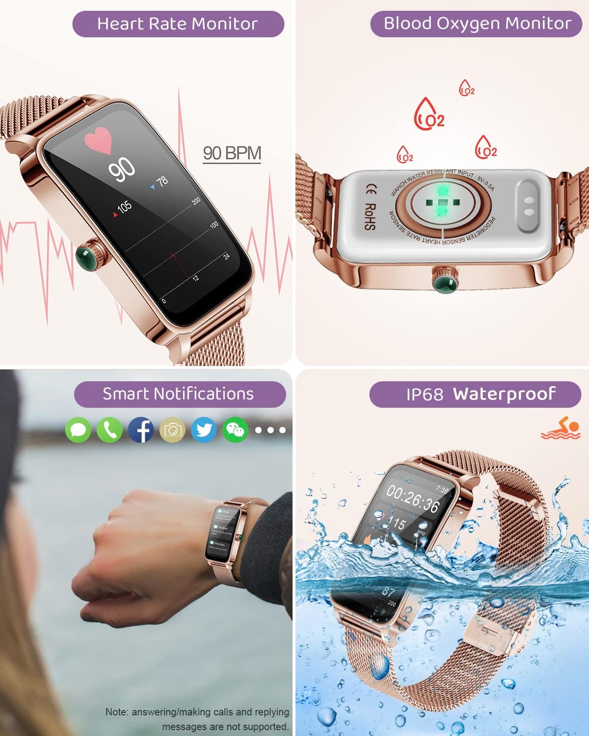 Smart Watch Fitness Tracker Heart Rate Sleep IP68