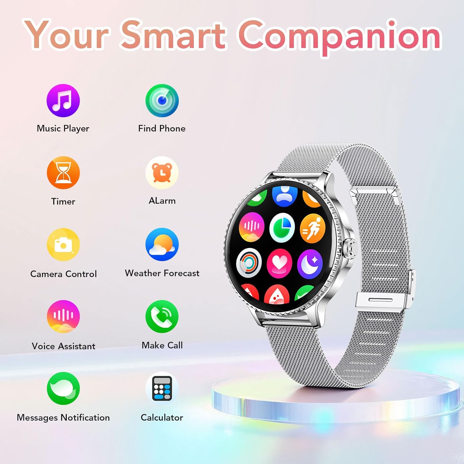 Womens Silver Smart Watch Bluetooth Call 2 Straps