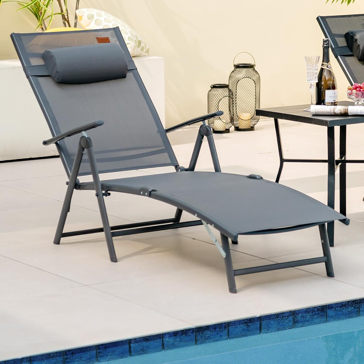 Portable Reclining Sunbed Chair 7 Position Grey