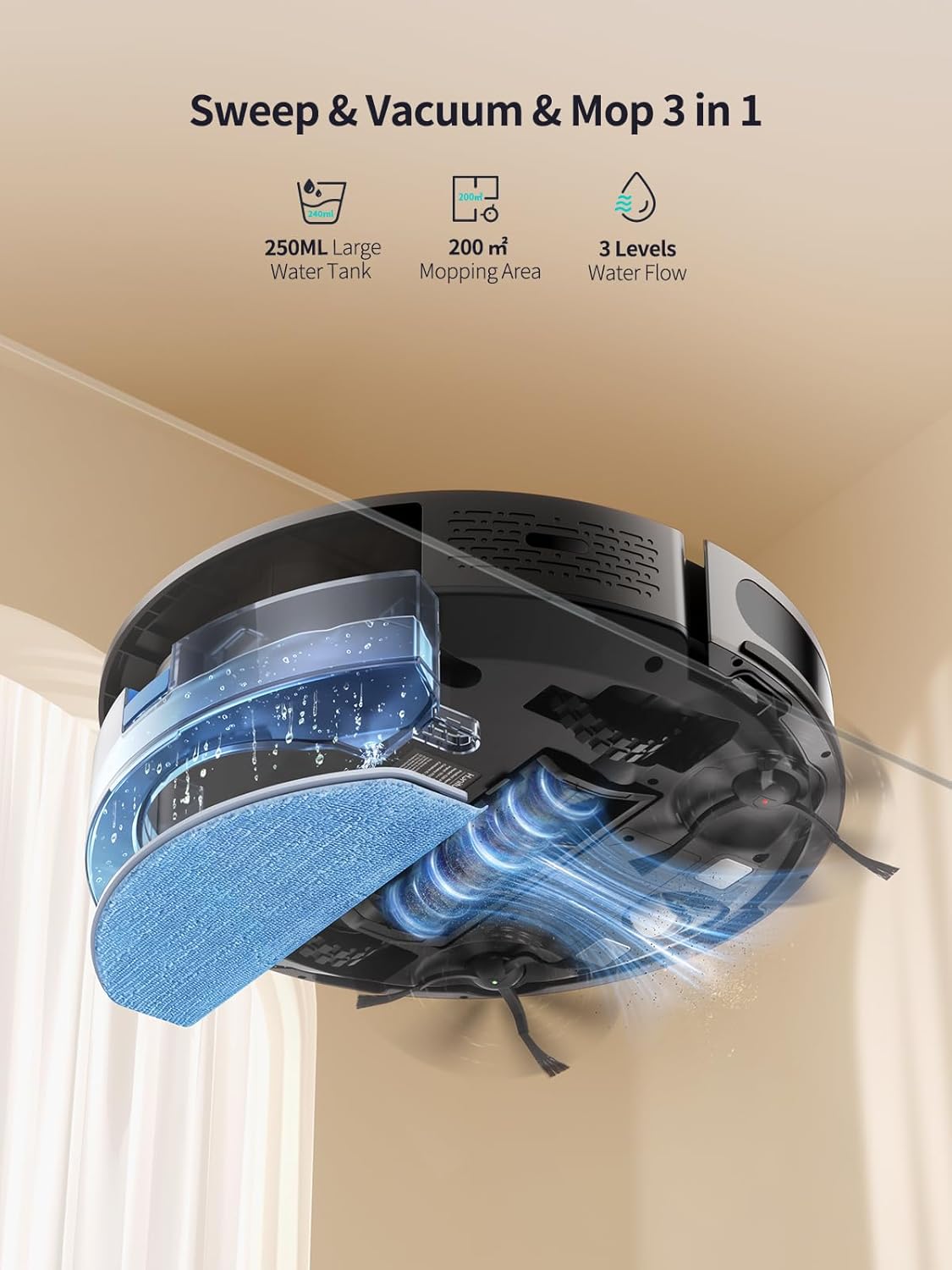 Robot Vacuum Mop 8000Pa Slim App Alexa Pet Hair Carpet