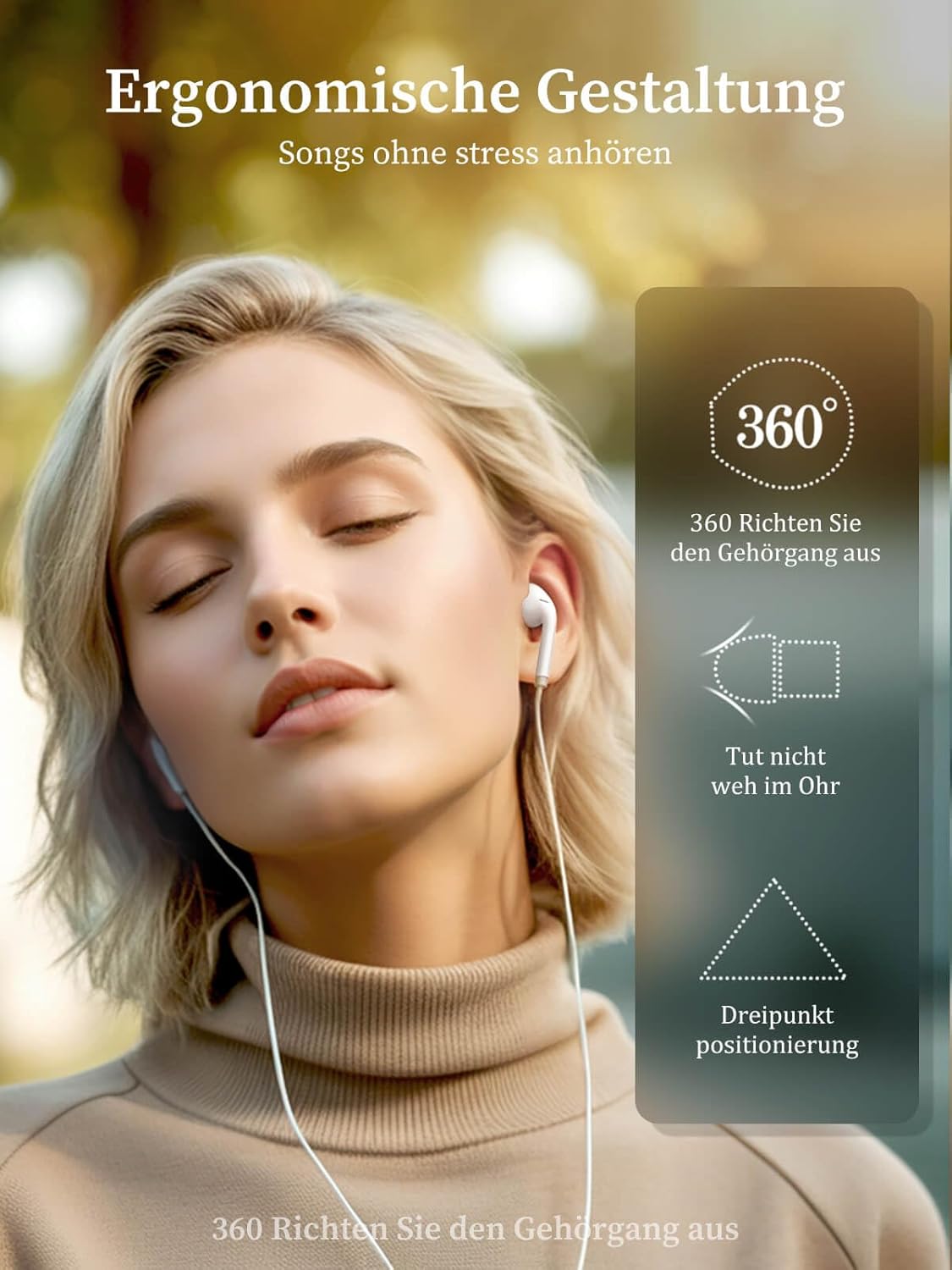 Wired In Ear Stereo Earphones with Mic Volume Control White