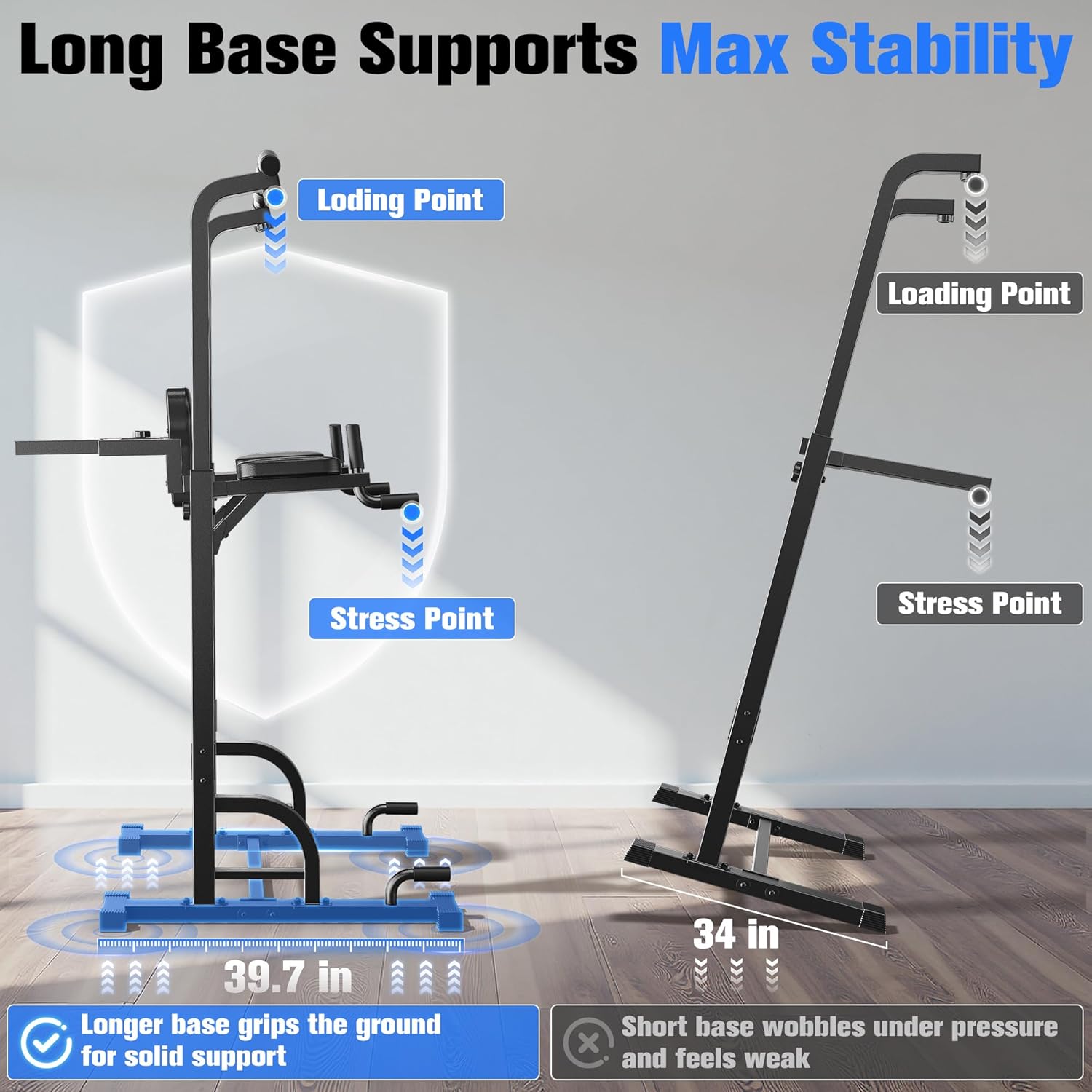Power Tower Pull Up Dip Station Multi Gym Strength Trainer 450lb