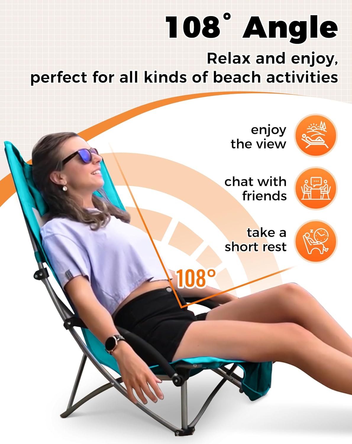 Low Folding Beach Chair Heavy Duty Portable Mesh Camping Chair Cyan