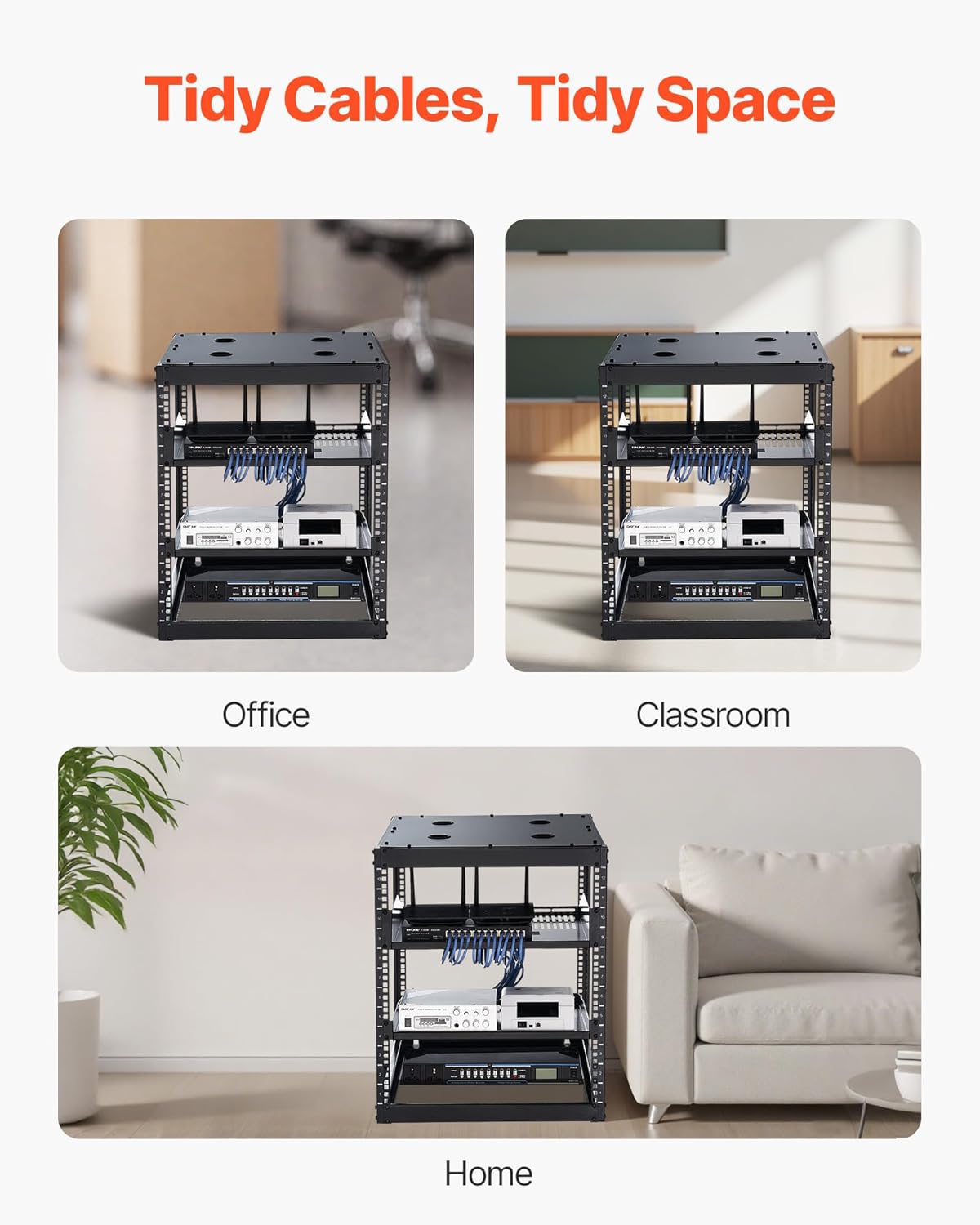12U Open Frame Network Rack Wall Floor Mount Black