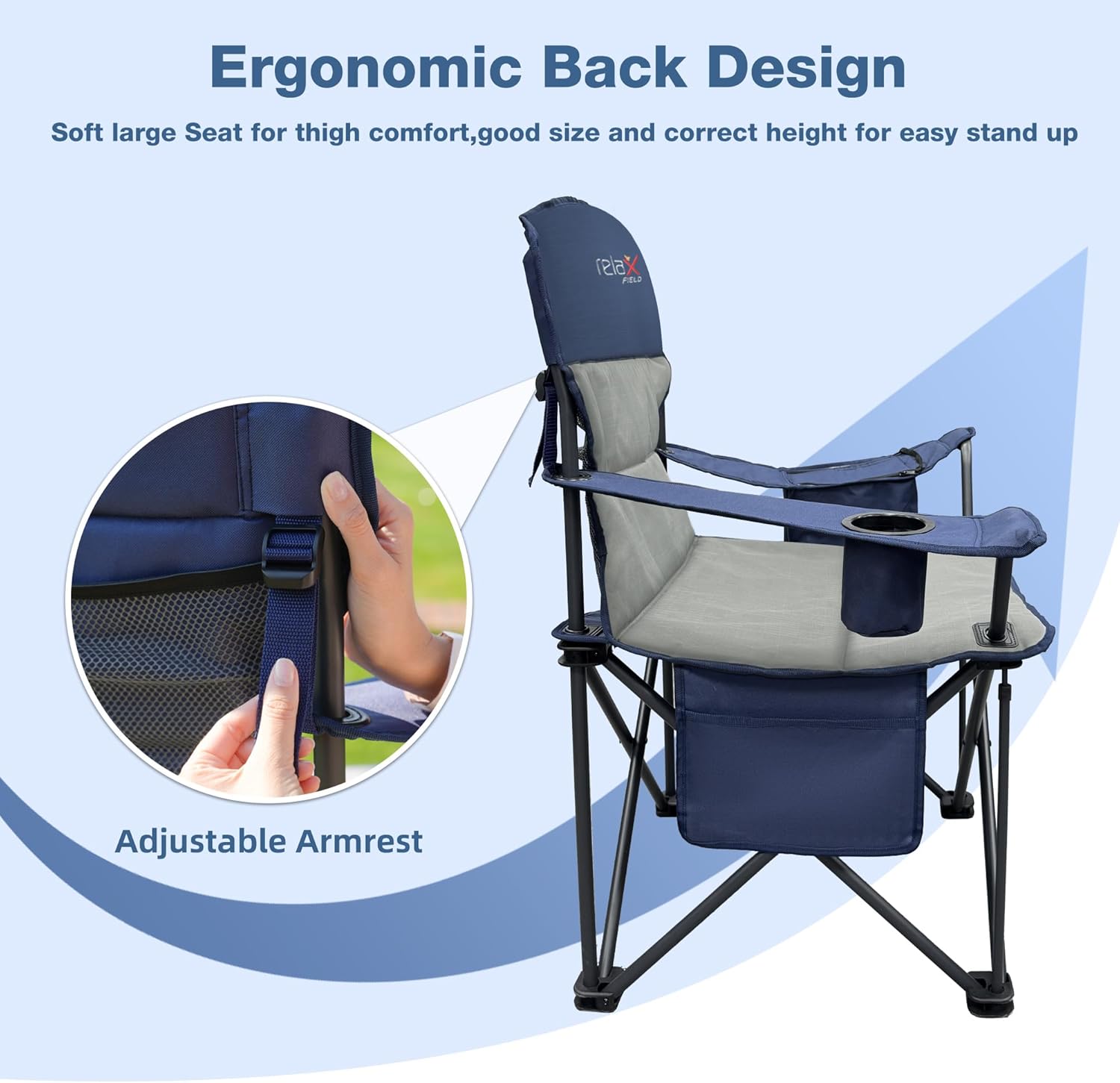 Set of 2 Oversized Camping Chairs Heavy Duty 200KG Blue