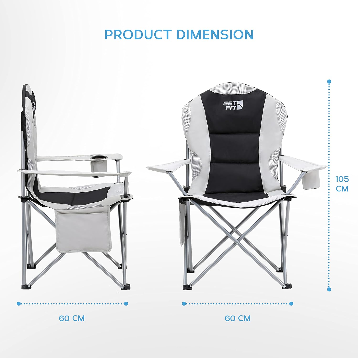 Set of 2 Padded Camping Chairs 130KG Grey