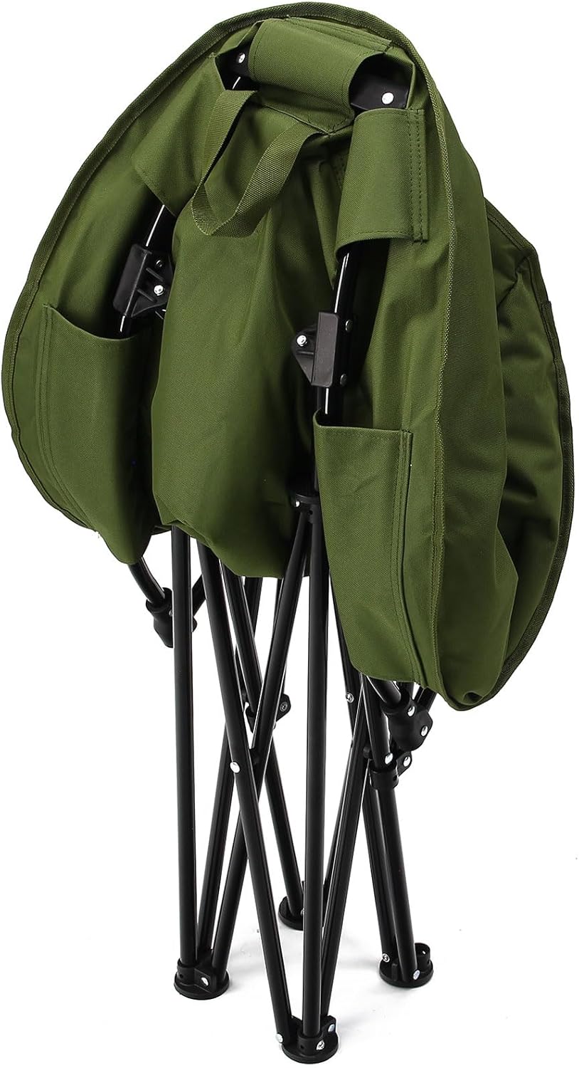 Compact Moon Fishing Chair Foldable Padded Steel Frame Green