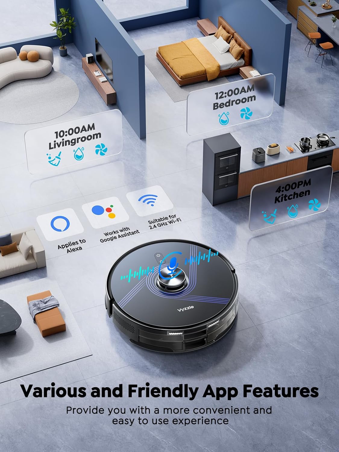 Robot Vacuum Mop 6000Pa Self Empty LiDAR Mapping App Voice Control