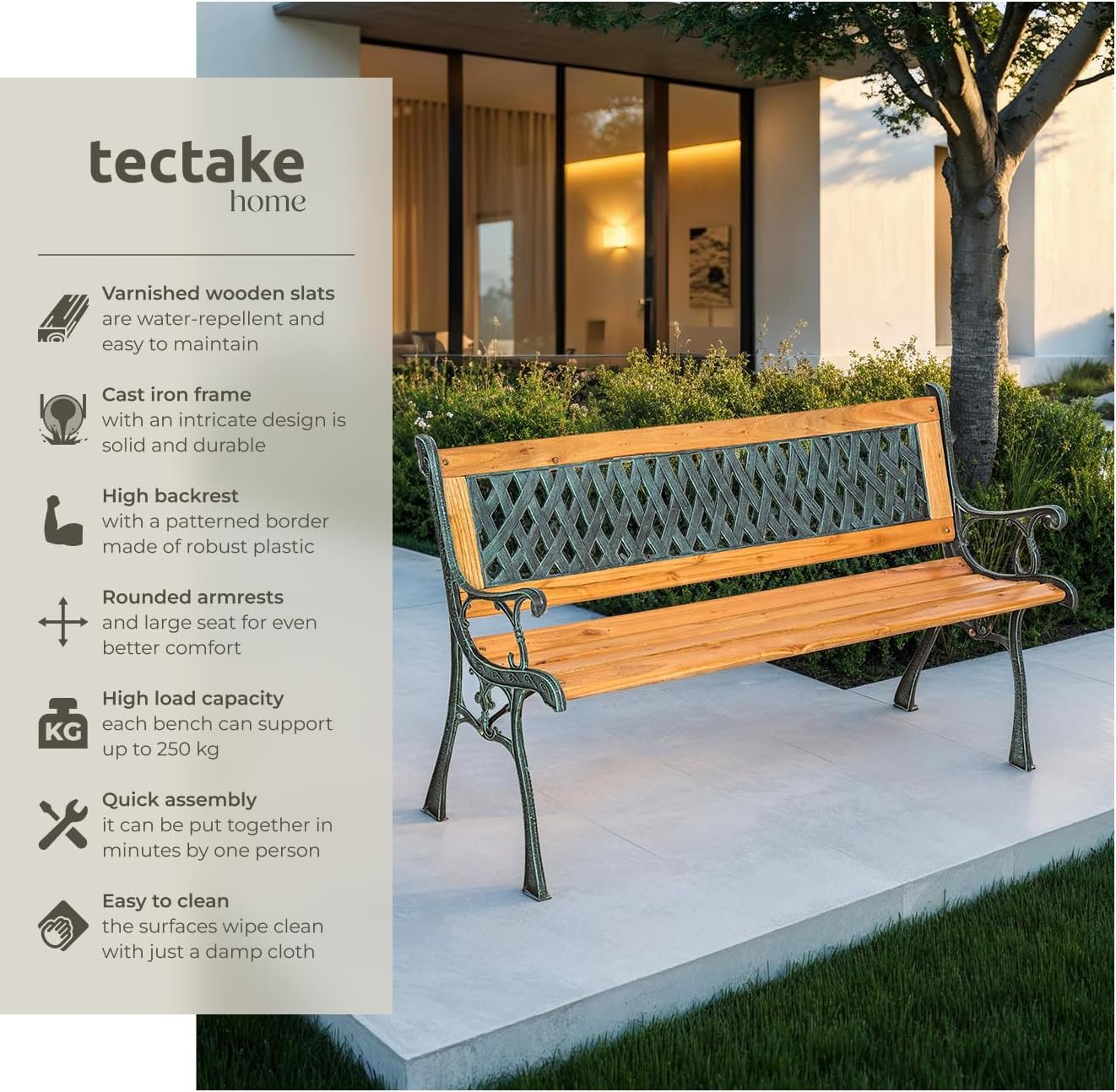 2 Seater Garden Bench Wooden Slats Cast Iron Patio Park Seat