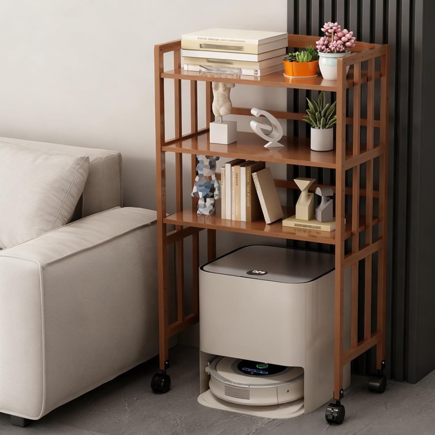 Wide Tall Robot Vacuum Storage Shelf Mobile Cabinet Adjustable 4 Tier