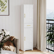 Tall Slim Storage Cabinet White Drawer Doors Shelf Unit