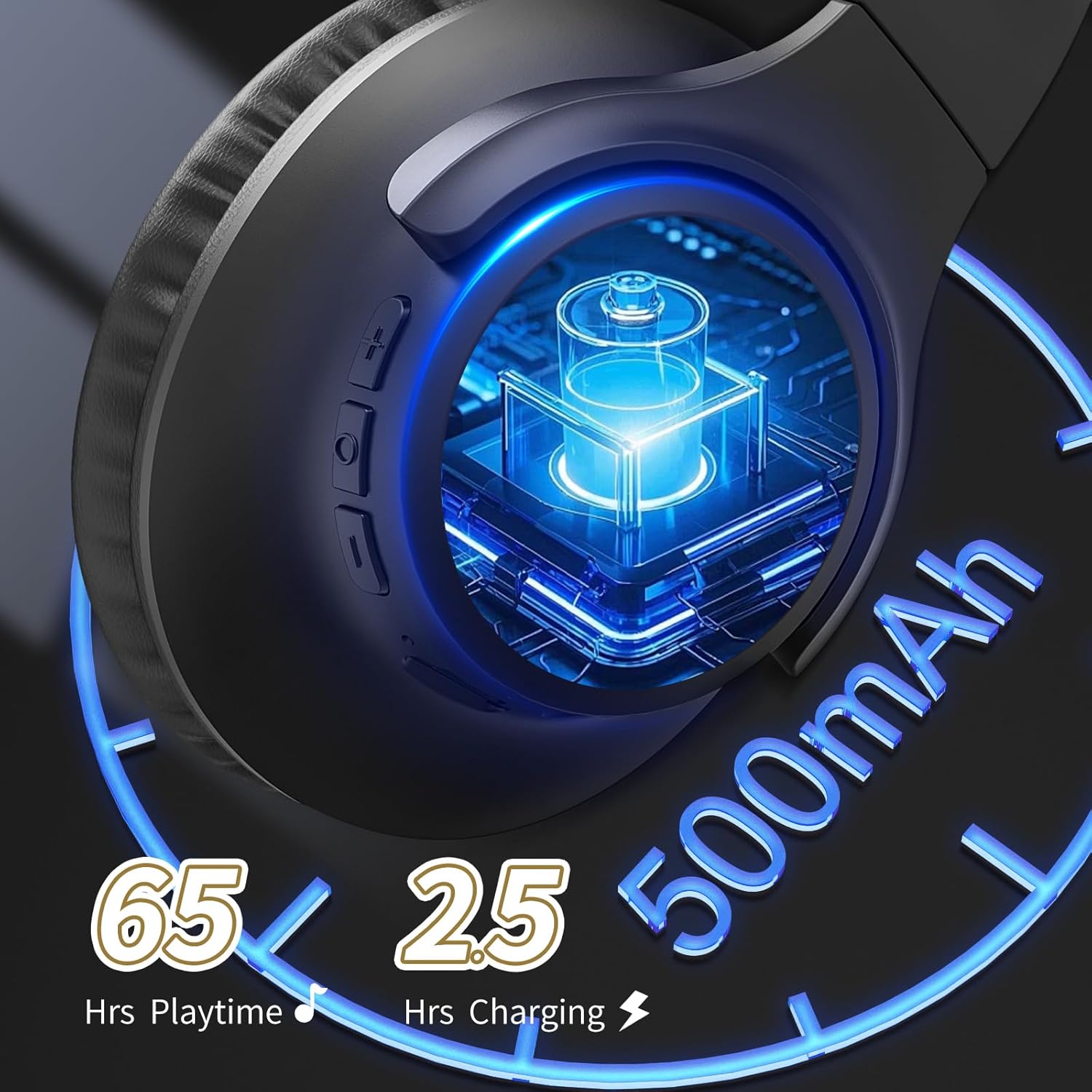 Black Bluetooth Over Ear Headphones 55H Playtime Foldable Deep Bass