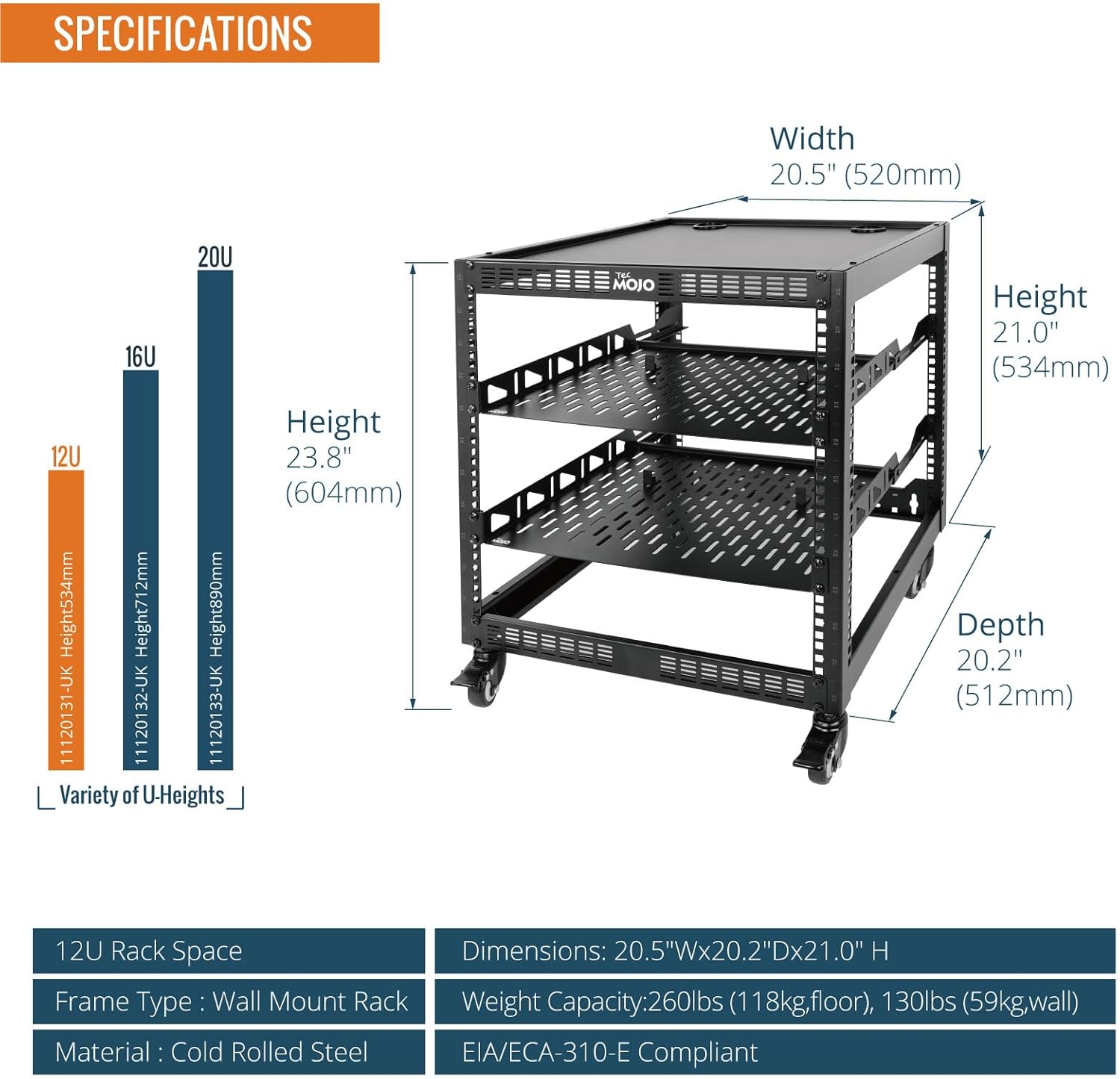 12U Open Frame Network Rack Wall Mount Floor Stand Black