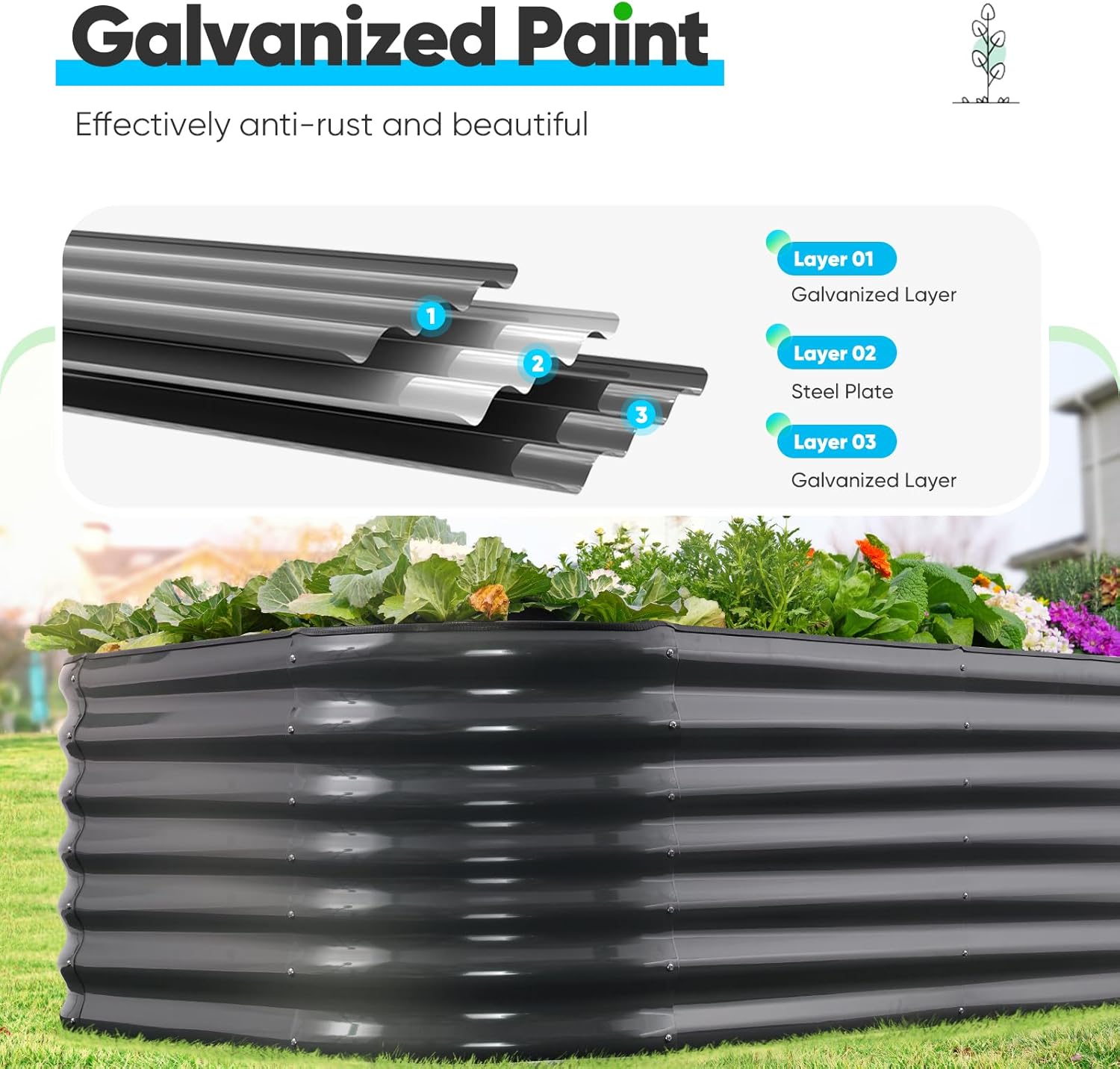Oval Galvanized Raised Garden Bed 180x90x62cm Steel