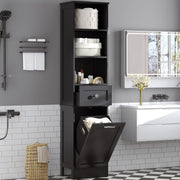 Tall Bathroom Cabinet Laundry Basket Drawer Shelves Black 170cm