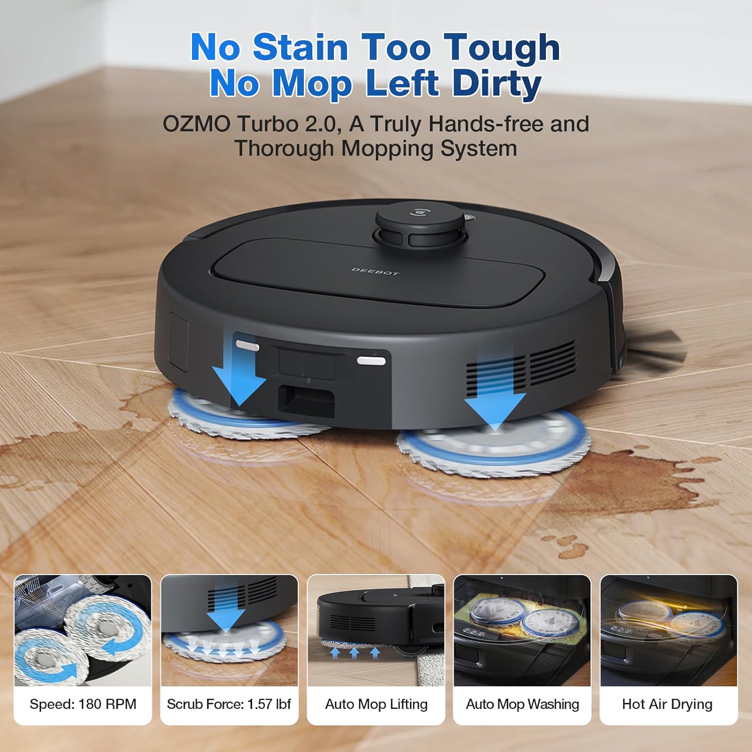 Robot Vacuum Mop 10000Pa Self Cleaning Station Hot Wash Dry