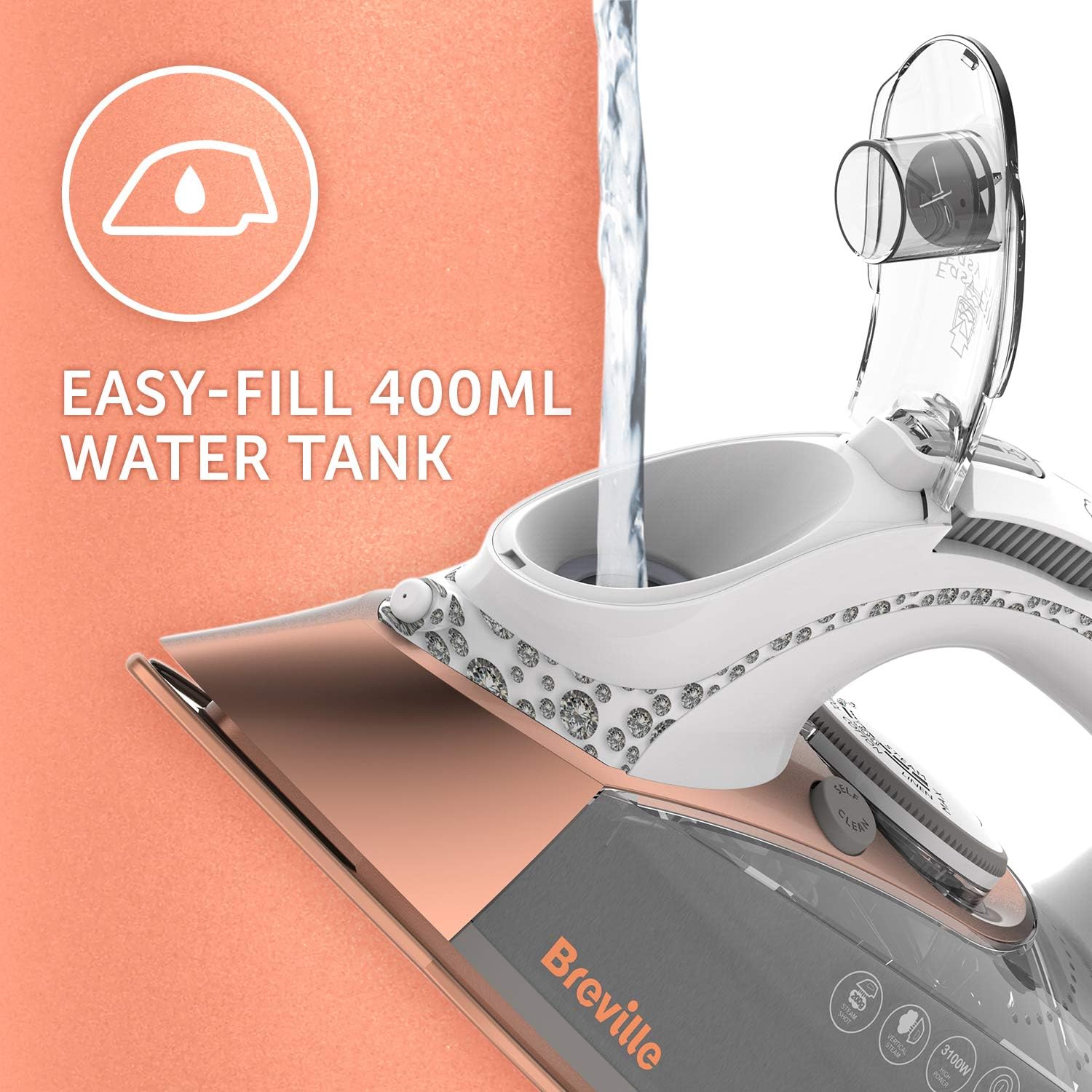 3100W Steam Iron Diamond Ceramic Soleplate 200g Steam Shot