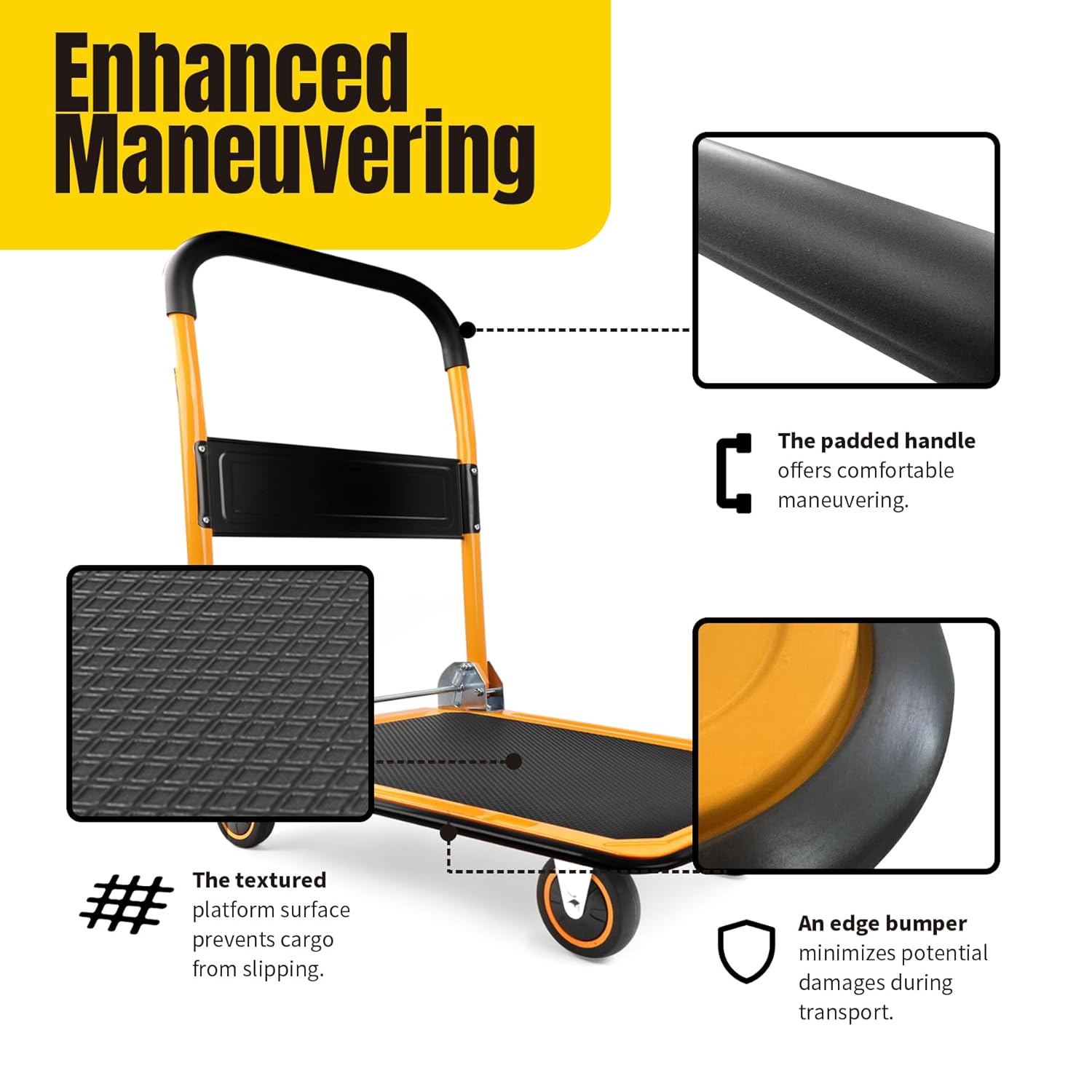 Foldable Platform Push Dolly 150KG Cart Black Yellow