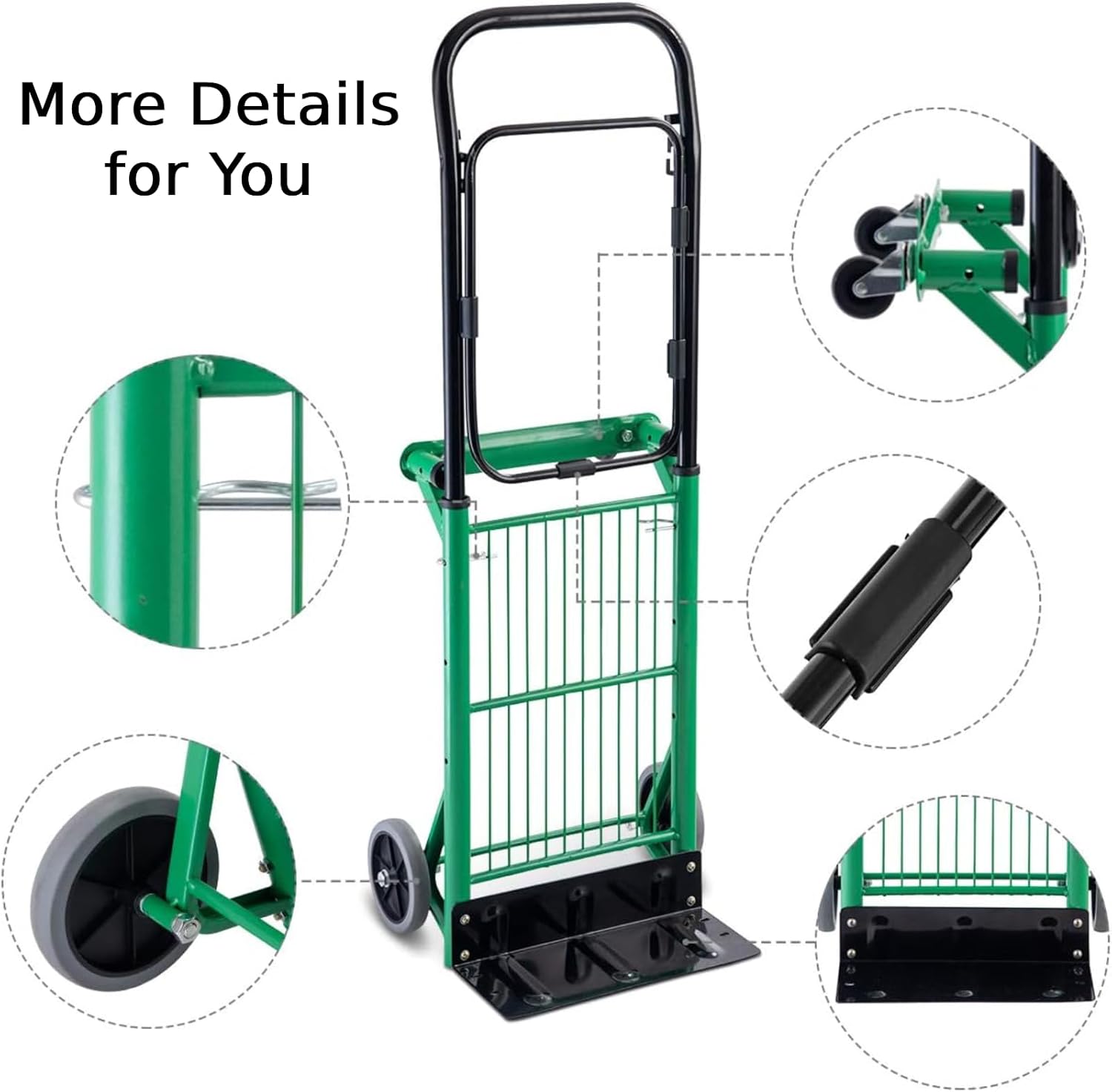 90KG Folding Hand Truck Trolley Adjustable Height 4 Wheel Cart