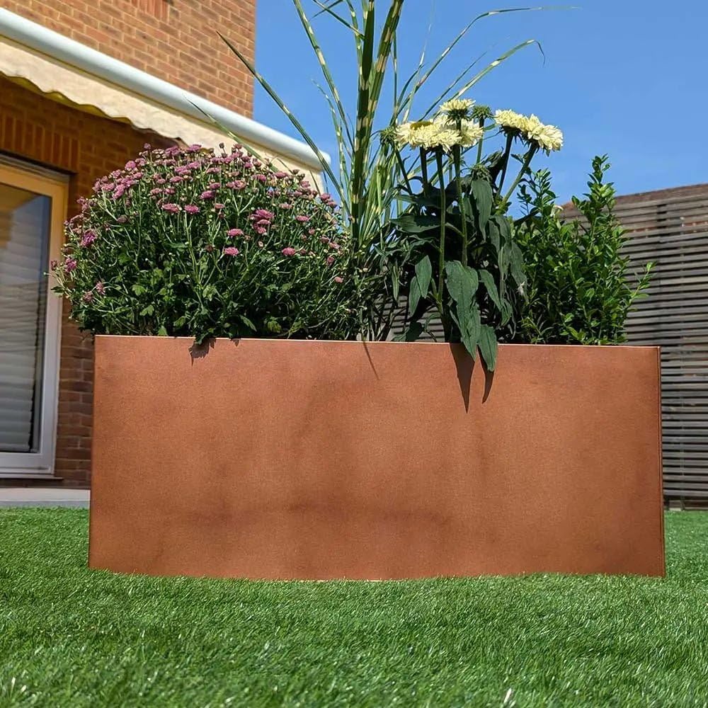 Large Copper Metal Trough Planter Rustproof Garden Box 100x40x40cm