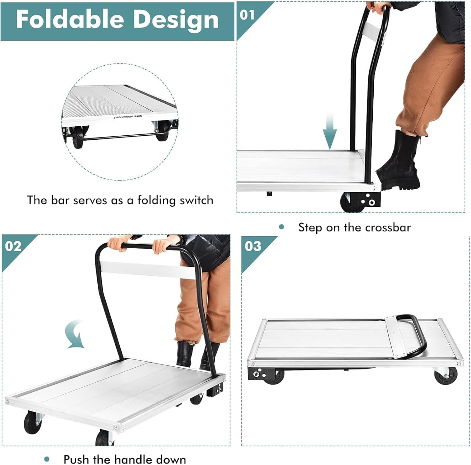 350KG Folding Platform Trolley Aluminium Flatbed Push Cart