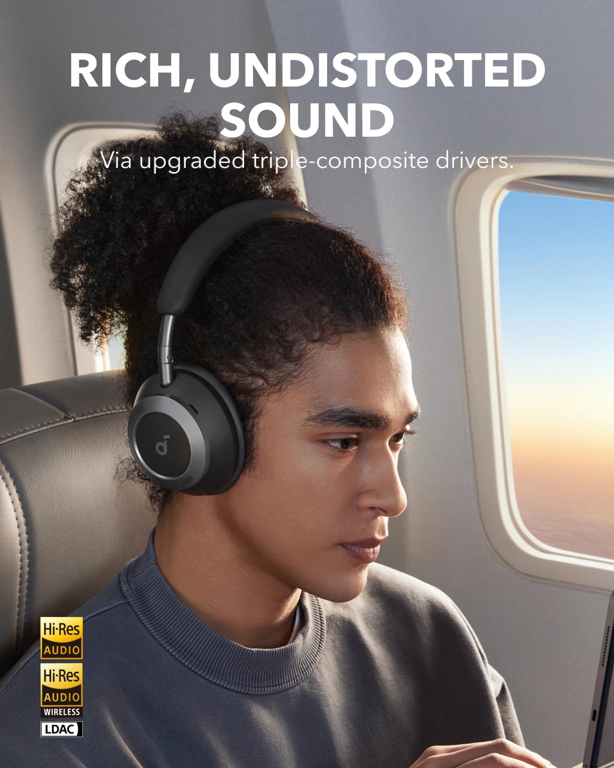 Wireless ANC Over Ear Headphones 60H Playtime Hi-Res LDAC Foldable