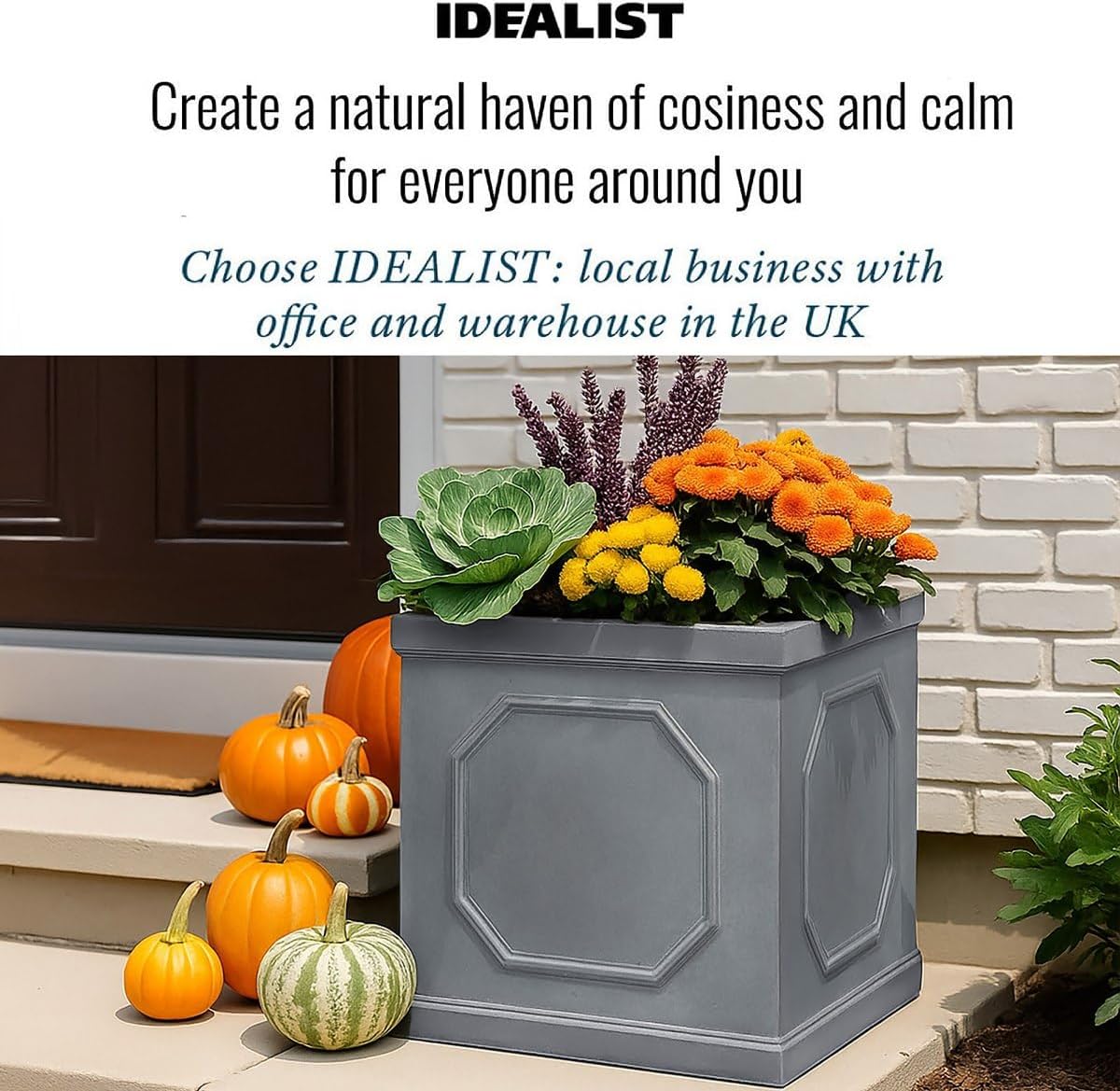 45cm Square Planter Faux Lead Grey Large Garden Tree Pot