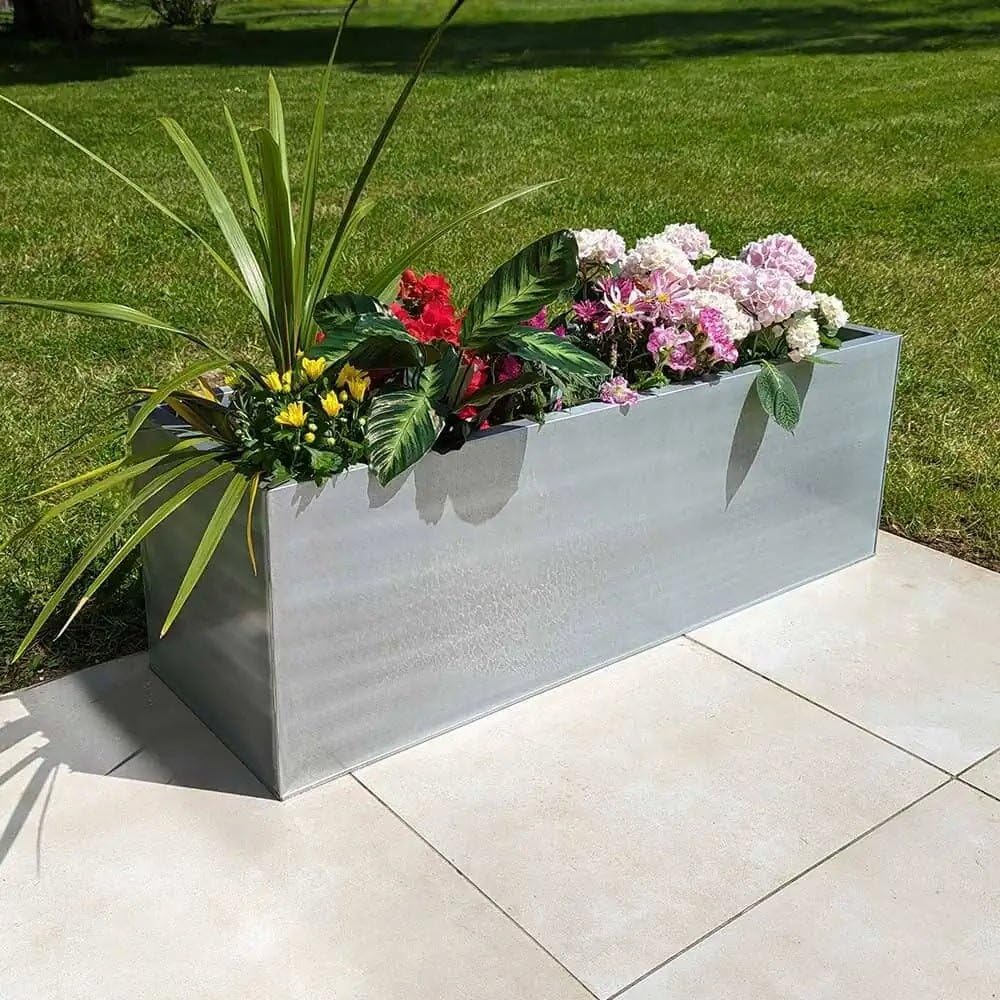 Large Silver Metal Trough Planter Galvanised Garden Box 100cm