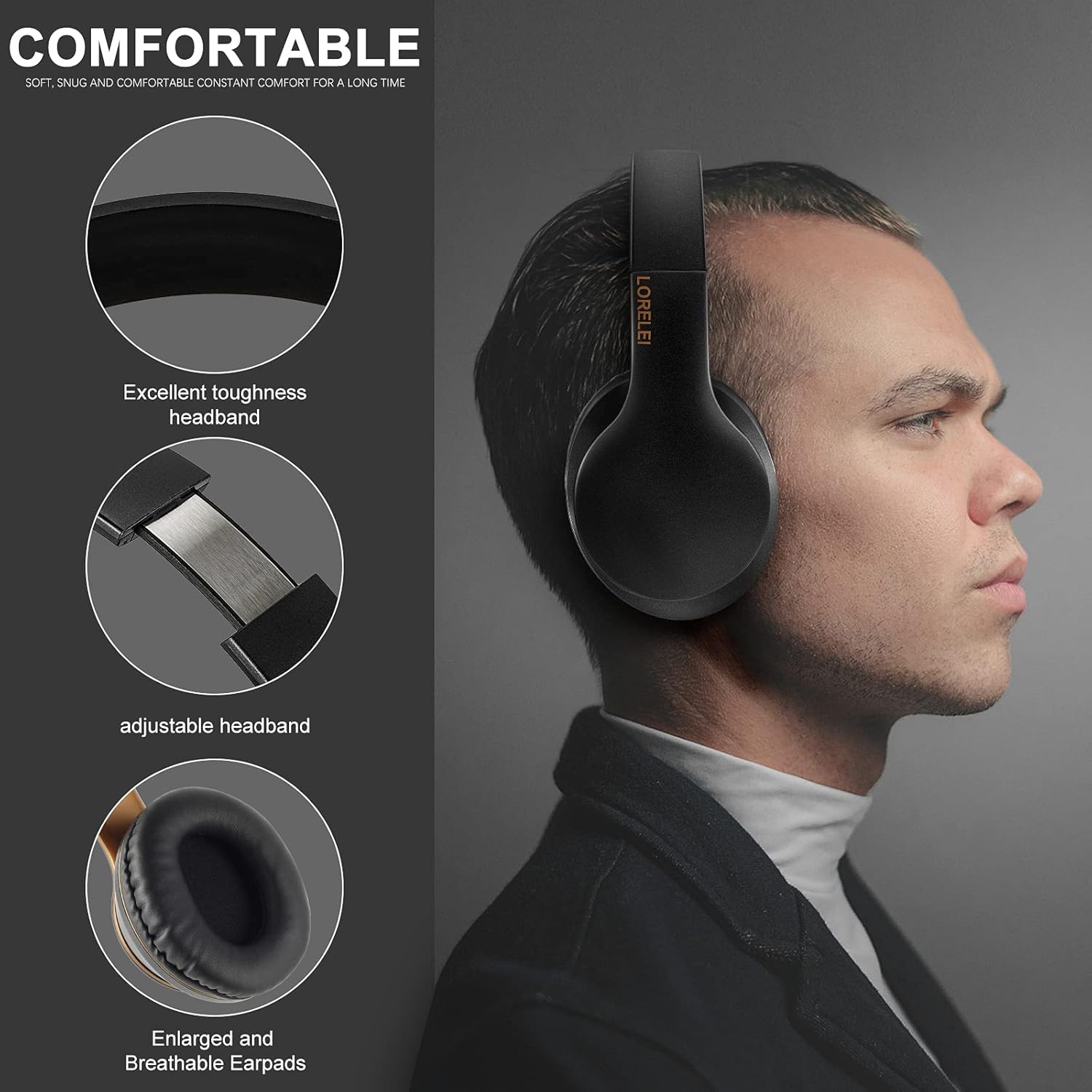 Wired Over Ear Headphones With Mic Stereo Bass 3.5mm Black Gold
