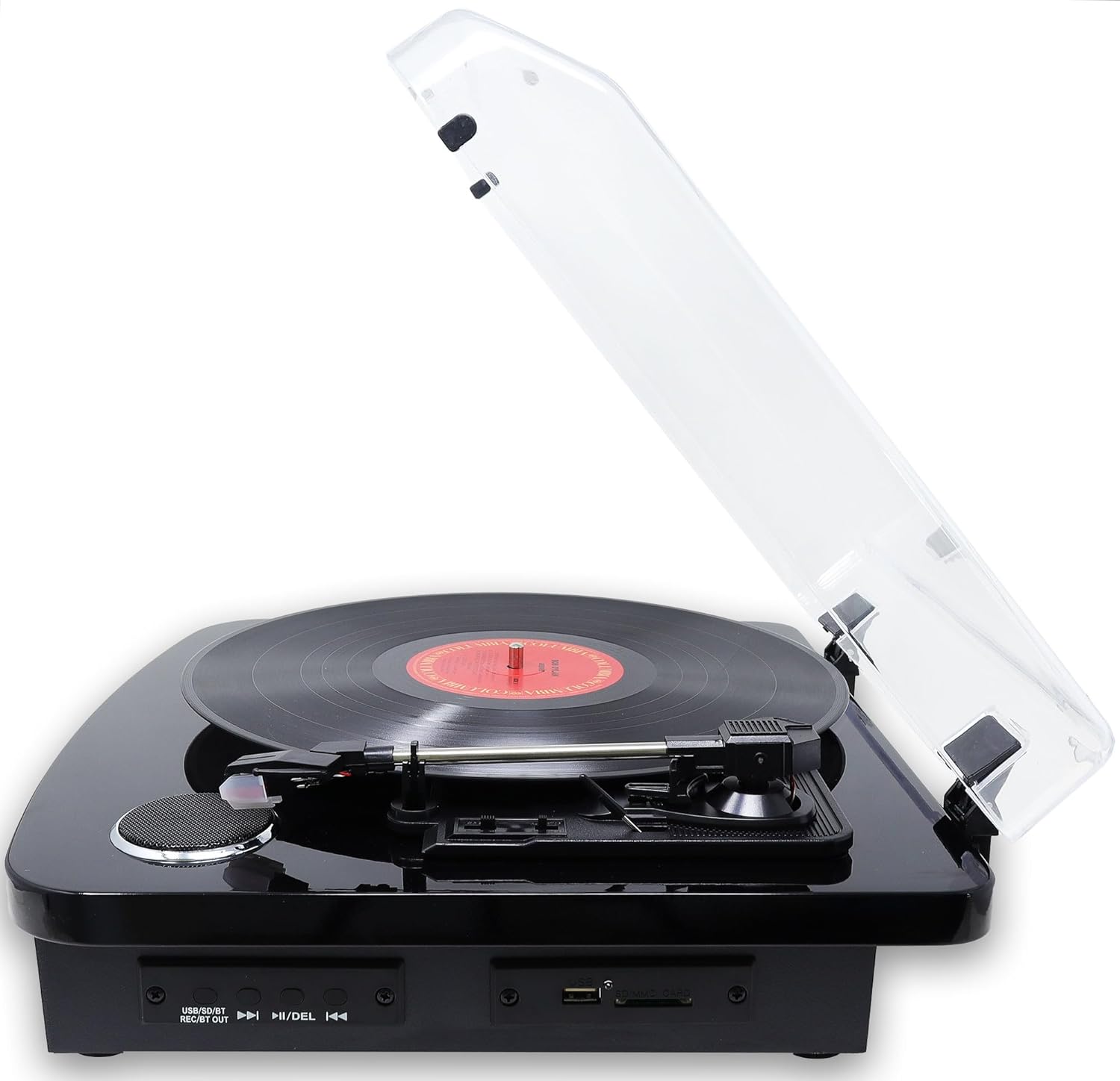 Black Bluetooth Record Player USB SD Recording 3 Speed