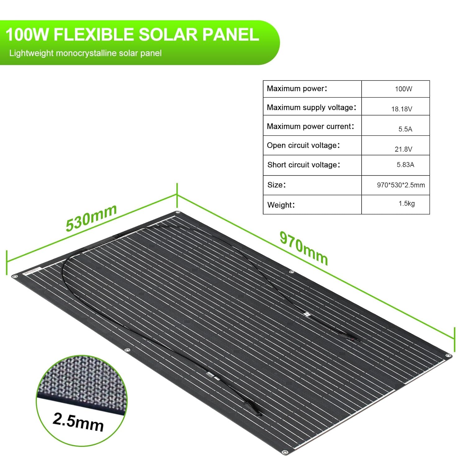 100W ETFE Flexible Solar Panel Portable Roof Boat Balcony 25