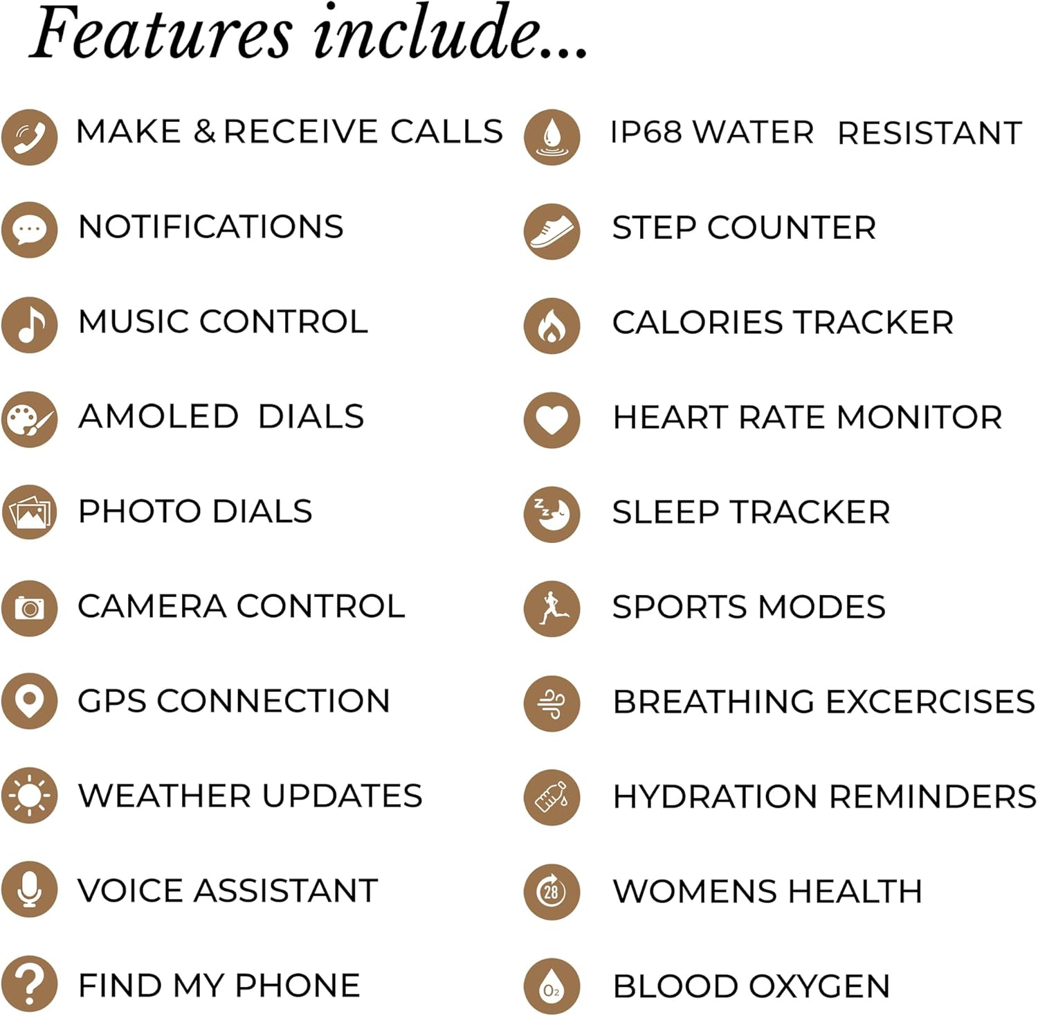 Rose Gold Ladies AMOLED Smart Watch Fitness Tracker Heart Rate Monitor