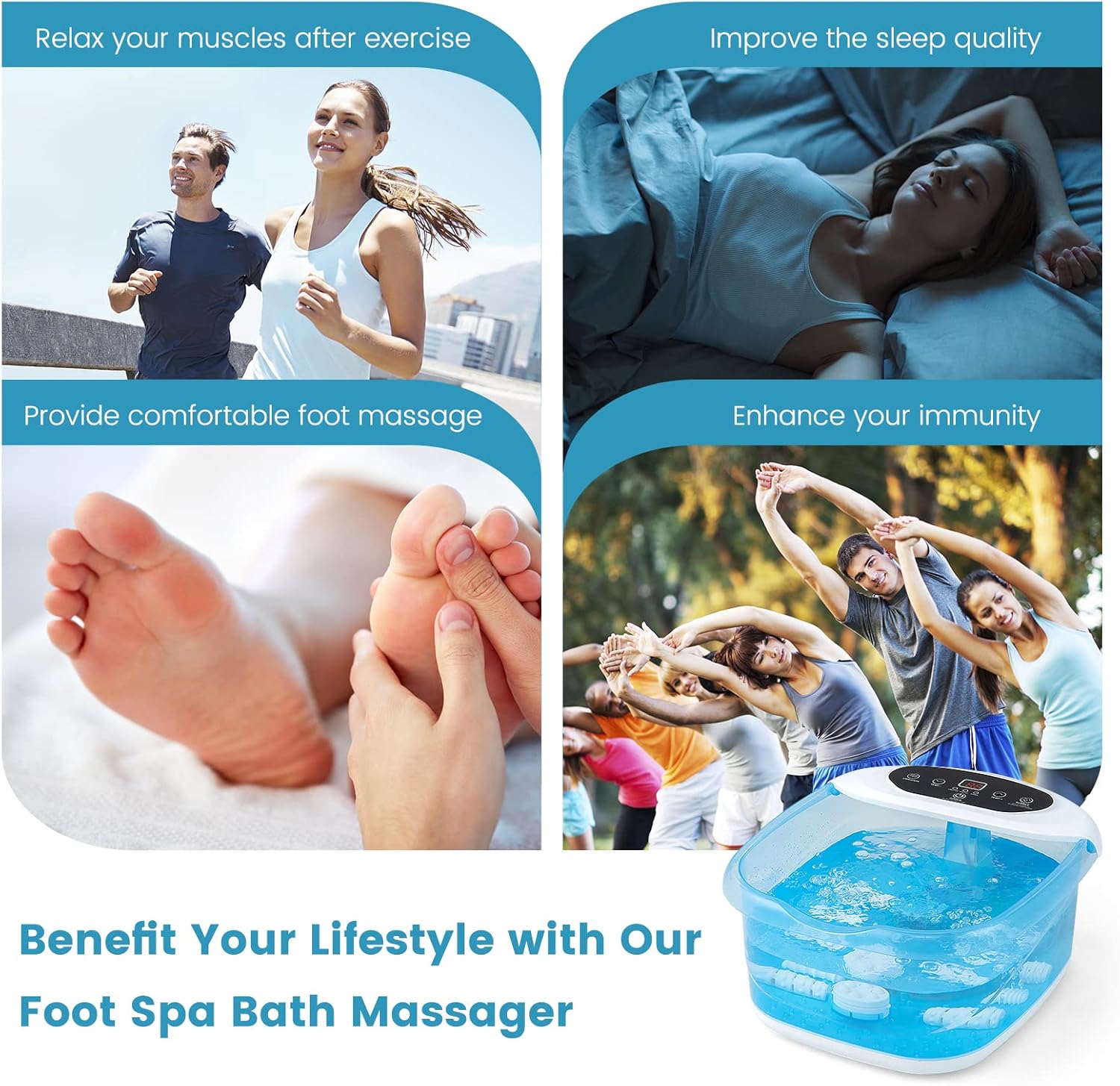 Foot Spa Massager Heat Bubble Vibration 12 Rollers Temp Control