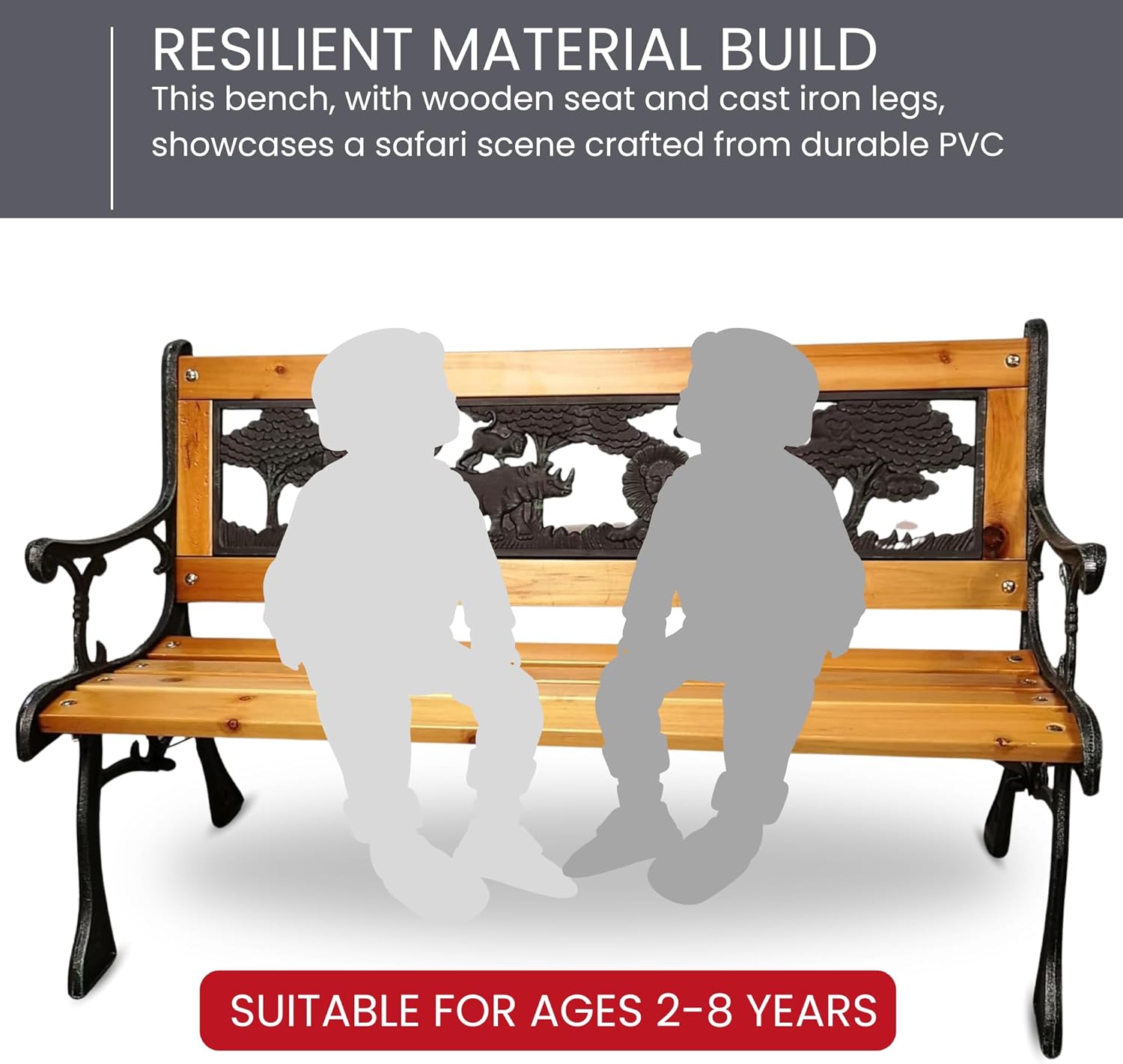 Kids Wooden Garden Bench Animal Design Cast Iron Outdoor Seat