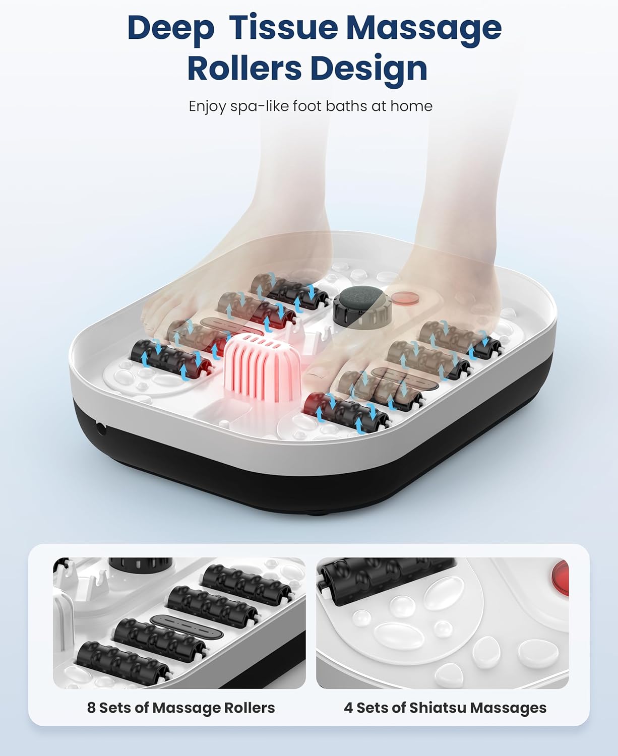 Foldable Foot Spa Massager Heat Bubble Vibration Rollers Timer