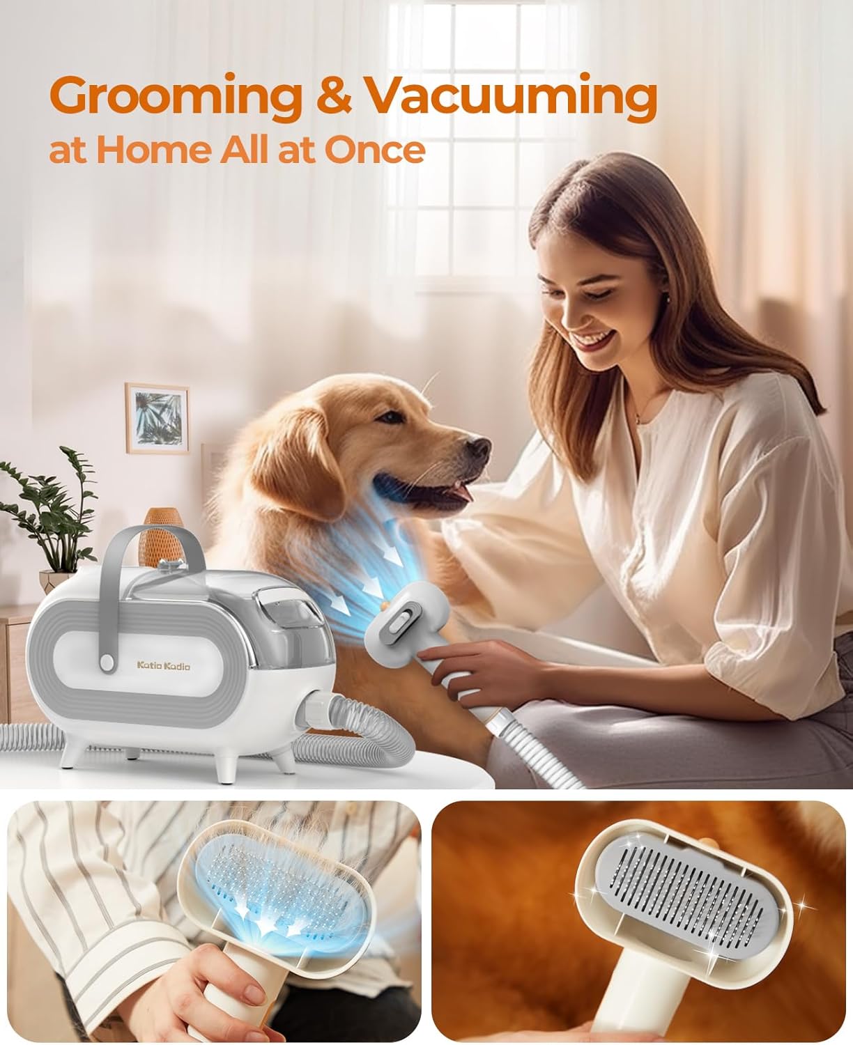Pet Grooming Vacuum Dog Cat Low Noise 5 Tool Hair Remover