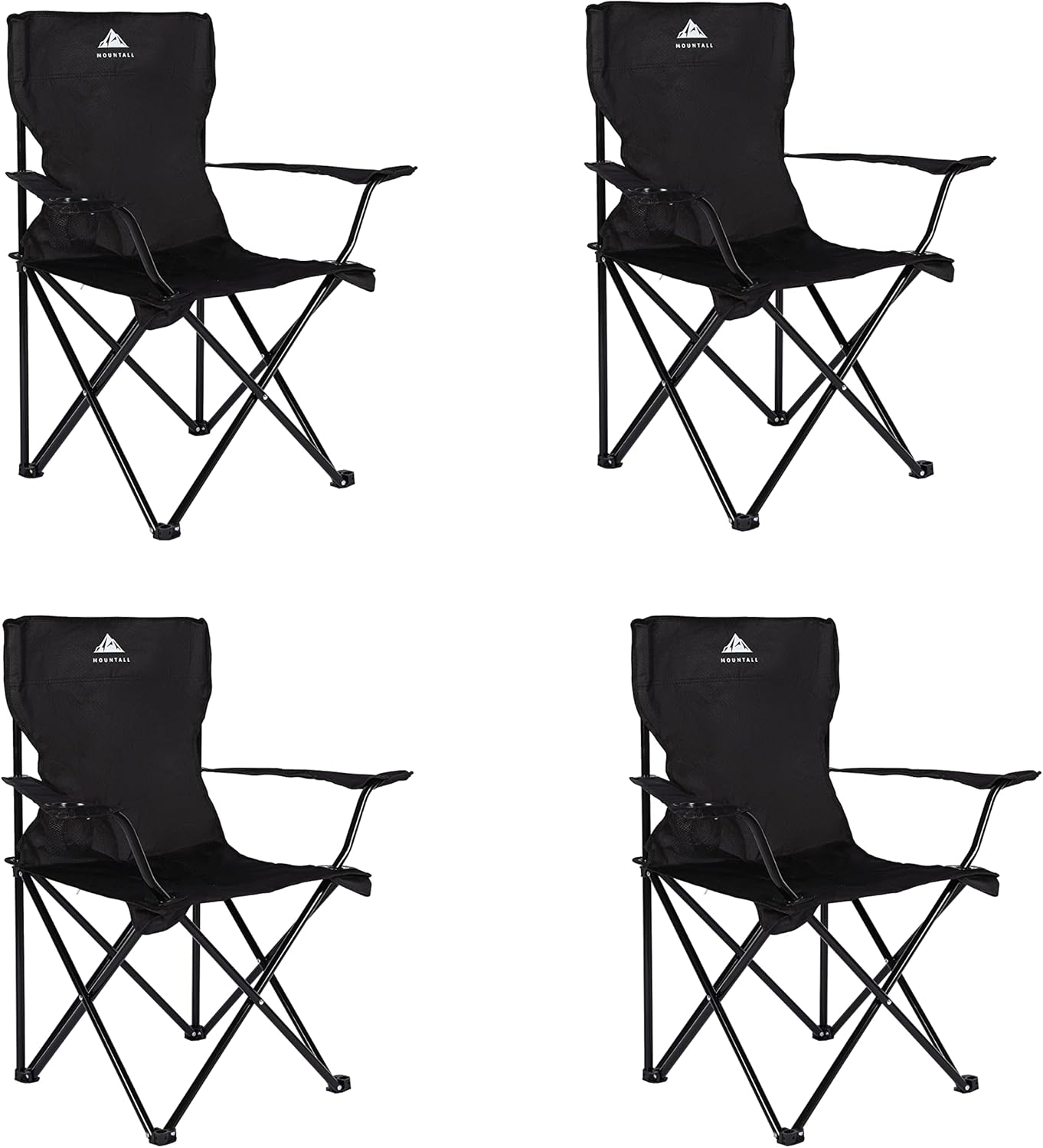 Folding Camping Chairs Set of 4 with Cup Holder Black