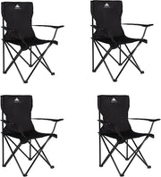 Folding Camping Chairs Set of 4 with Cup Holder Black