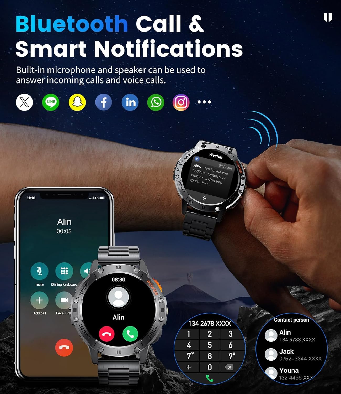 Military AMOLED Smart Watch LED Light 3 Straps