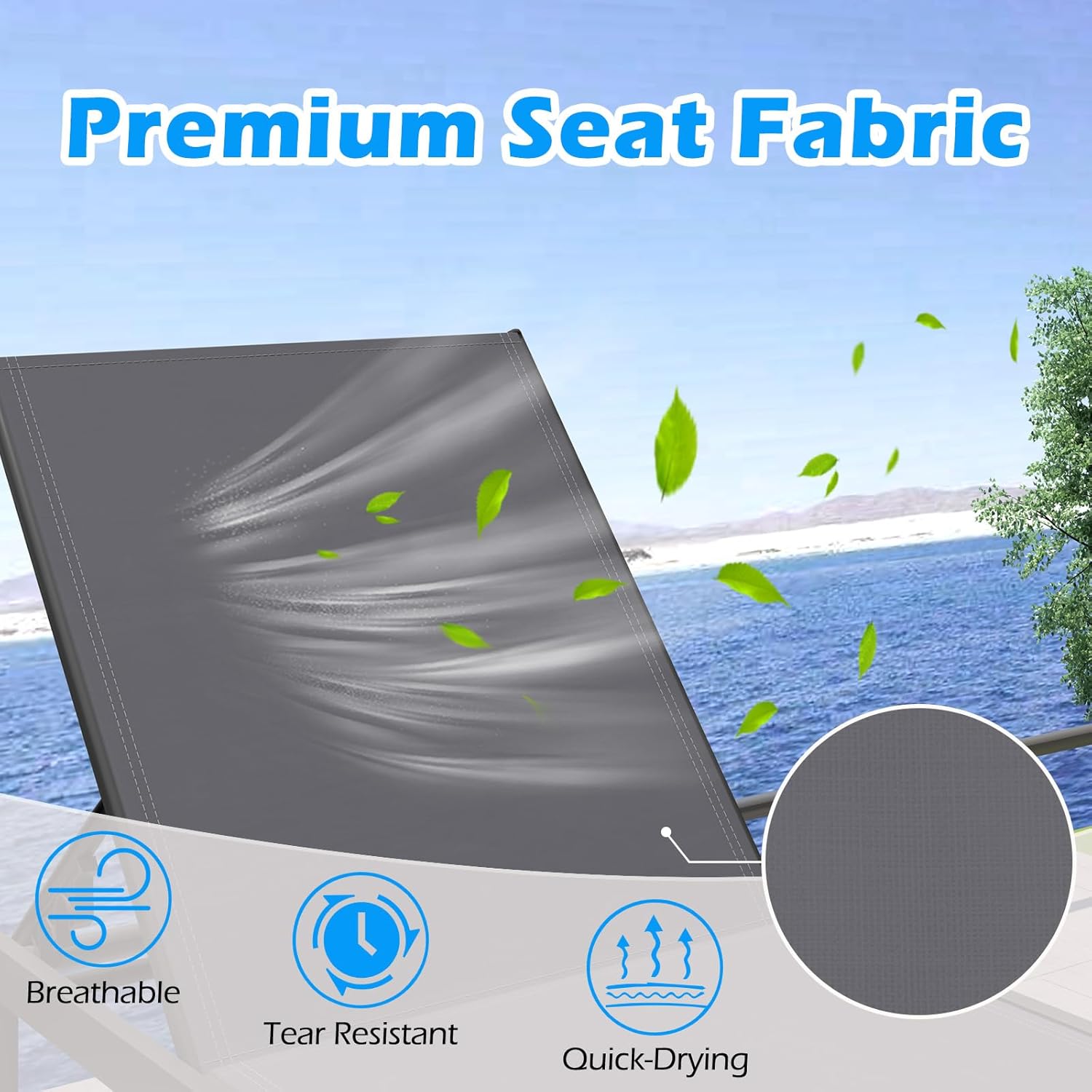 Garden Sun Lounger Adjustable Patio Chaise Recliner Grey Aluminum